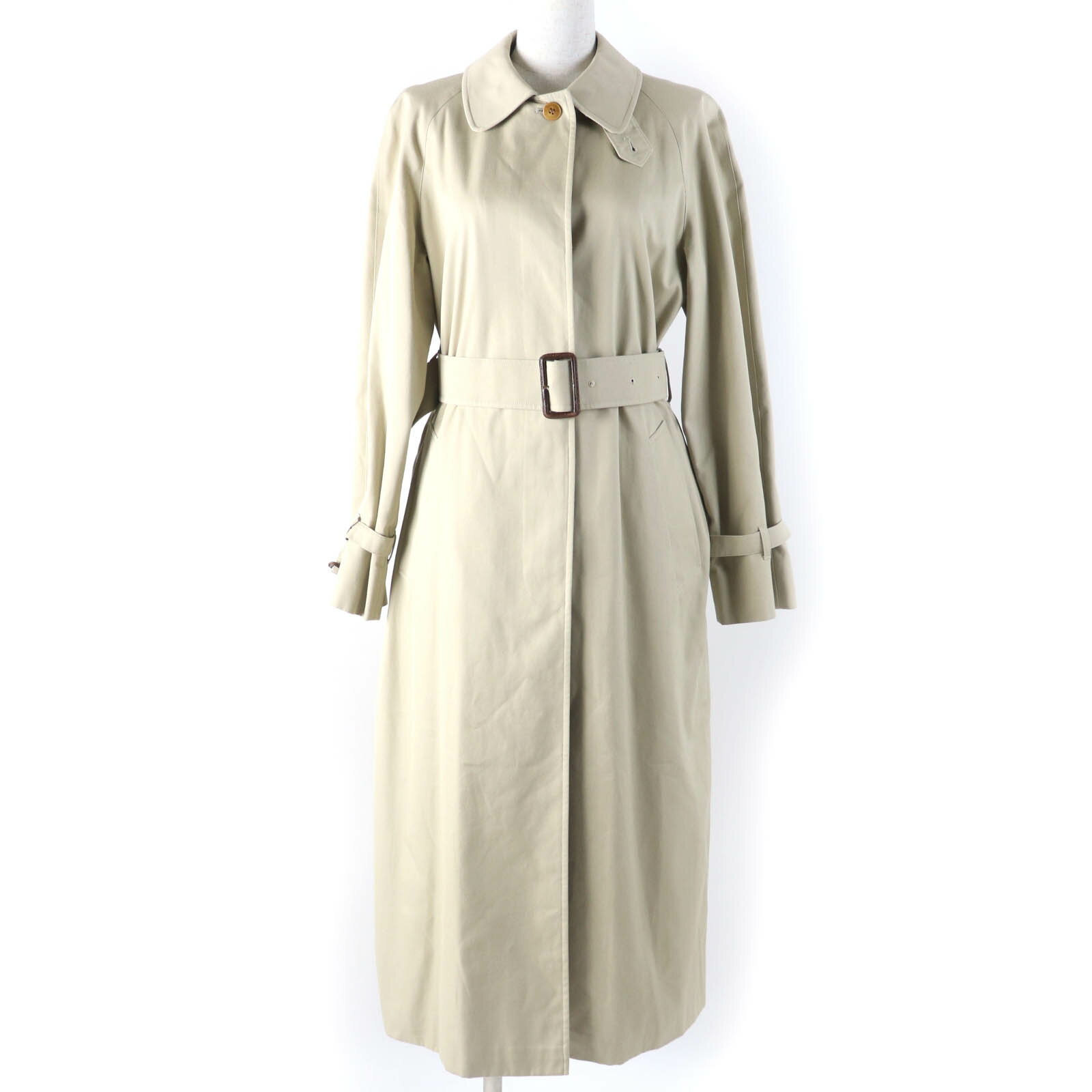 極美品☆Aquascutum アクアスキュータム コットン100％ 比翼仕立て ベルト付 ステンカラーコート ベージュ レディース約Mサイズ相当 正規品 レディース【中古】