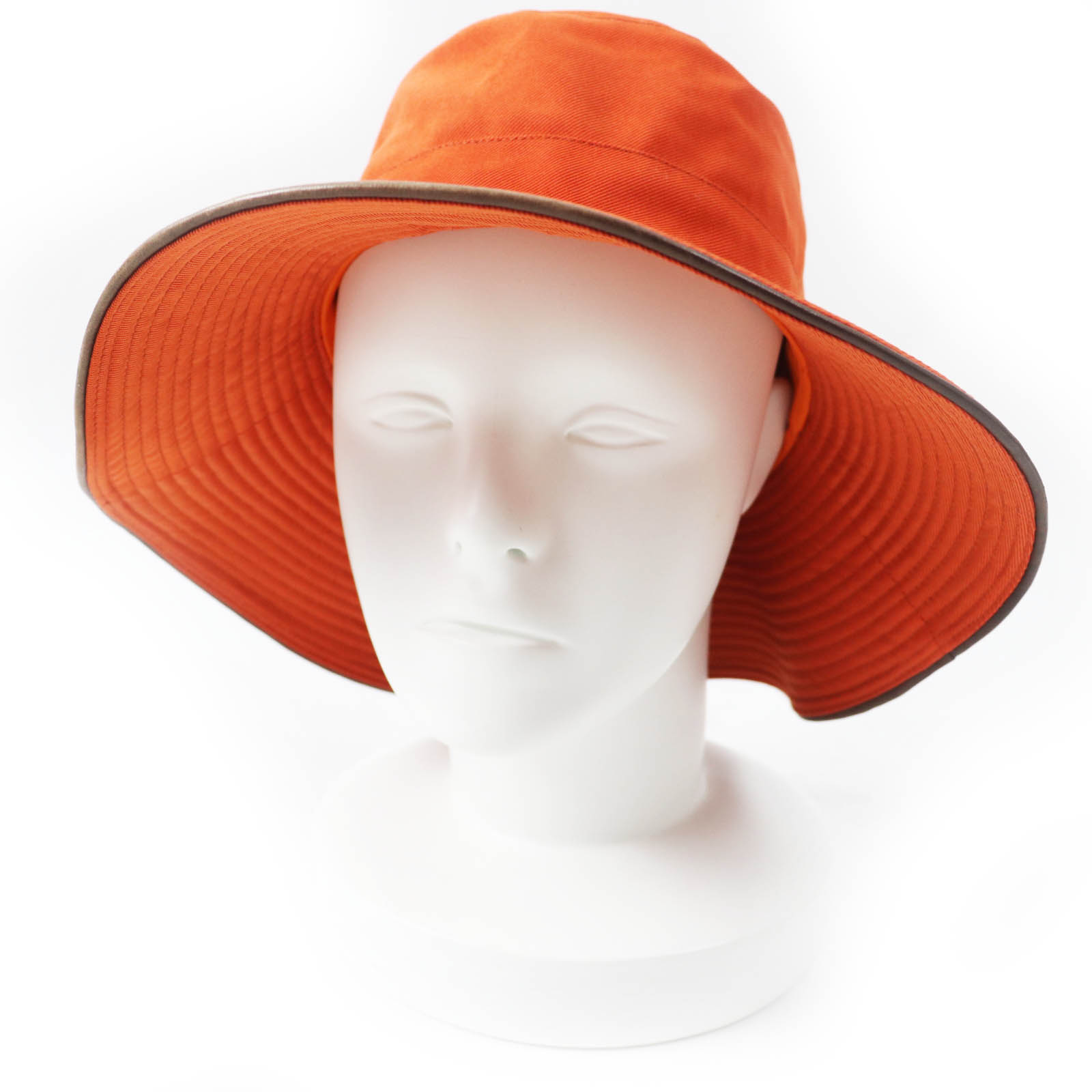 美品◎HERMES エルメス H刺繍 ディアスキンパイピング 帽子／ハット オレンジ 58 フランス製 レディース【中古】