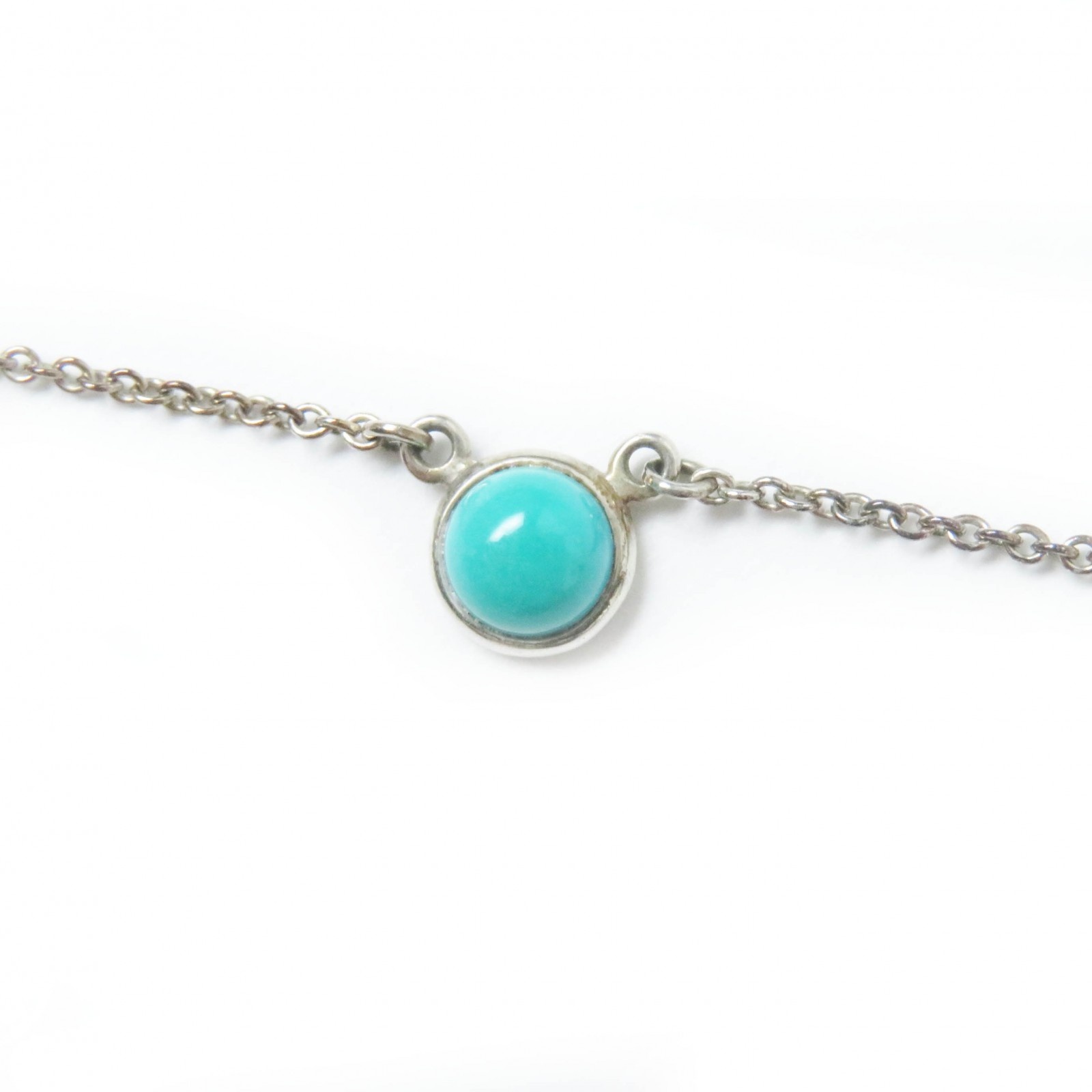 美品◎TIFFANY&Co. ティファニー カラーバイザヤード ネックレス AG925 ターコイズ ターコイズブルー シルバー金具 ケース付き 重量1.7g レディース【中古】