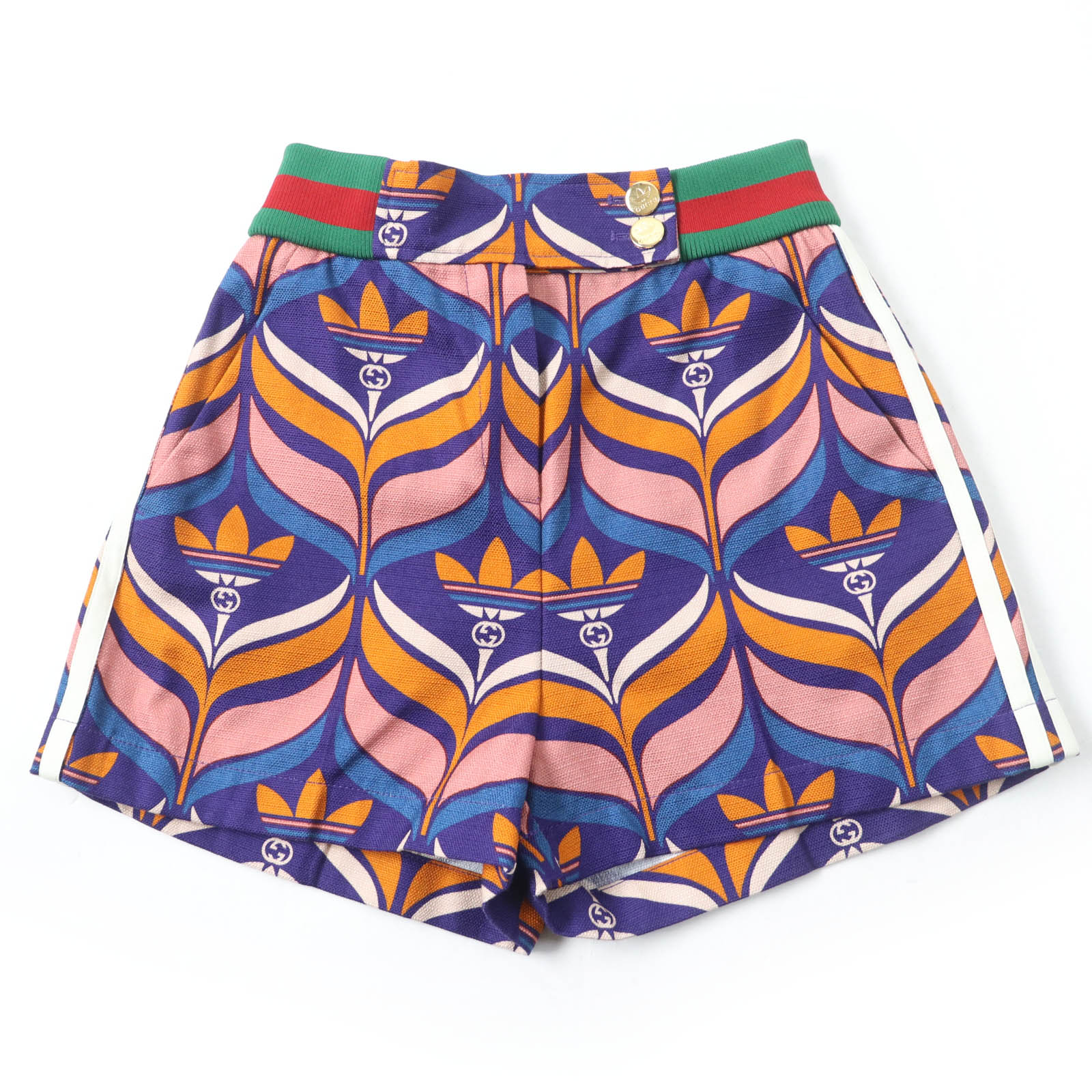 未使用品☆GUCCI×adidas グッチ×アディダス 703006 コットン100％ トレフォイル ウェブライン ショートパンツ マルチカラー 36 イタリア製 正規品 レディース【中古】