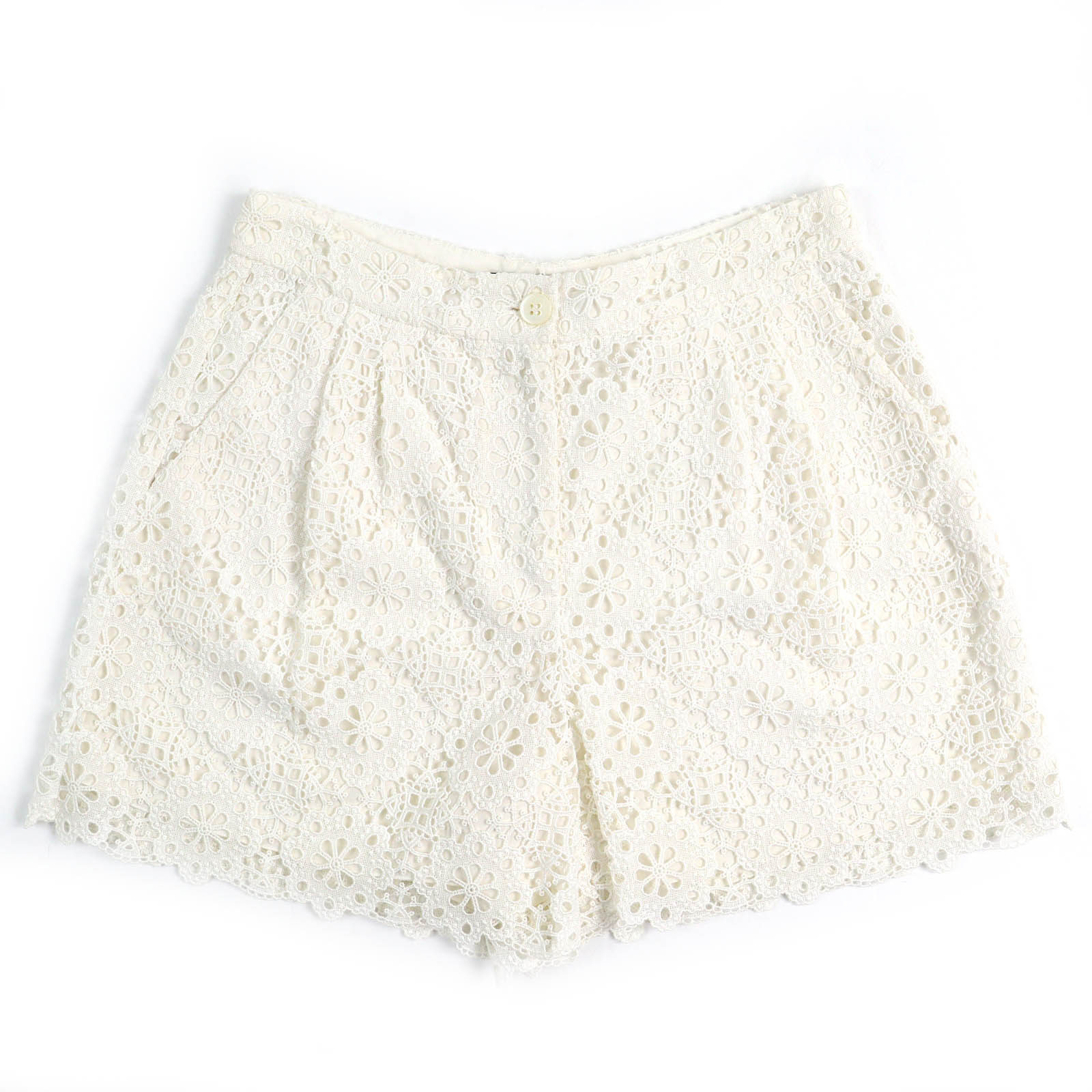 極美品△DOLCE&GABBANA ドルチェ＆ガッバーナ 黒タグ コットン カットワークレース ショートパンツ 裏地シルク アイボリー 38 イタリア製 正規品 レディース 大人可愛い オススメ◎【中古】