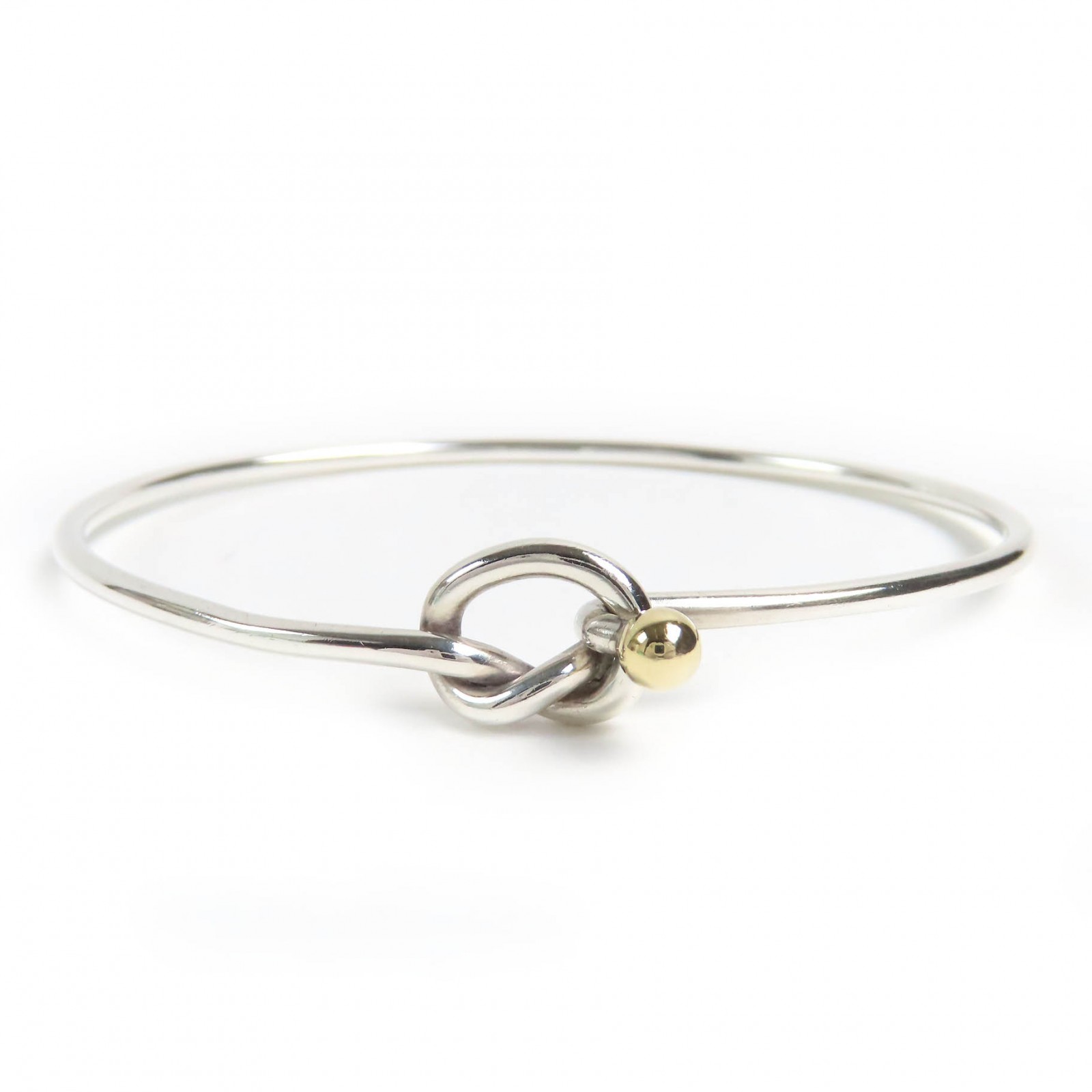 美品△TIFFANY&Co. ティファニー ラブノット コンビ ブレスレット バングル SV925 750 シルバー ゴールド 保存袋付き 重量3.7g レディース 大人気 オススメ◎【中古】