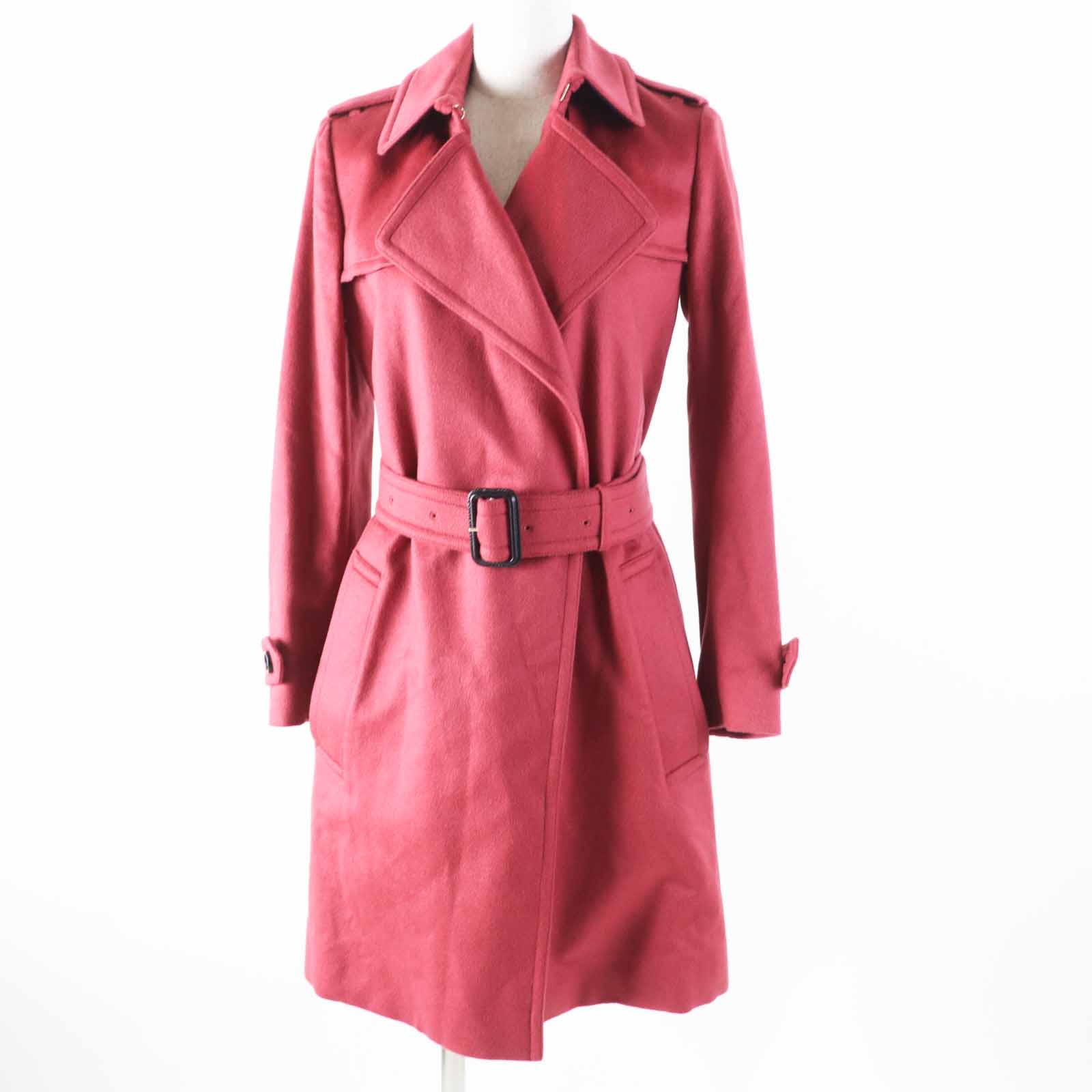 極美品◎BURBERRY バーバリー 4023676 カシミヤ100％ 美シルエット ベルテッド ロングコート ピンク系 34 正規品 レディース【中古】