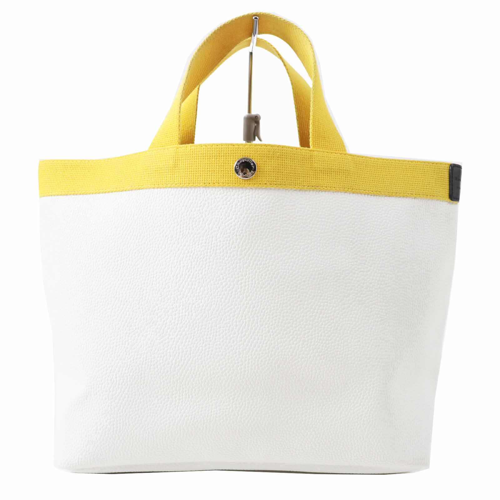 良品◎Herve Chapelier エルベ・シャプリエ 704GP リュクスライン B5サイズ スクエアトート／ハンドバッグ コーテッドキャンバス キャンバス イエロー ホワイト シルバー金具 保存袋付き フランス製 レディース【中古】