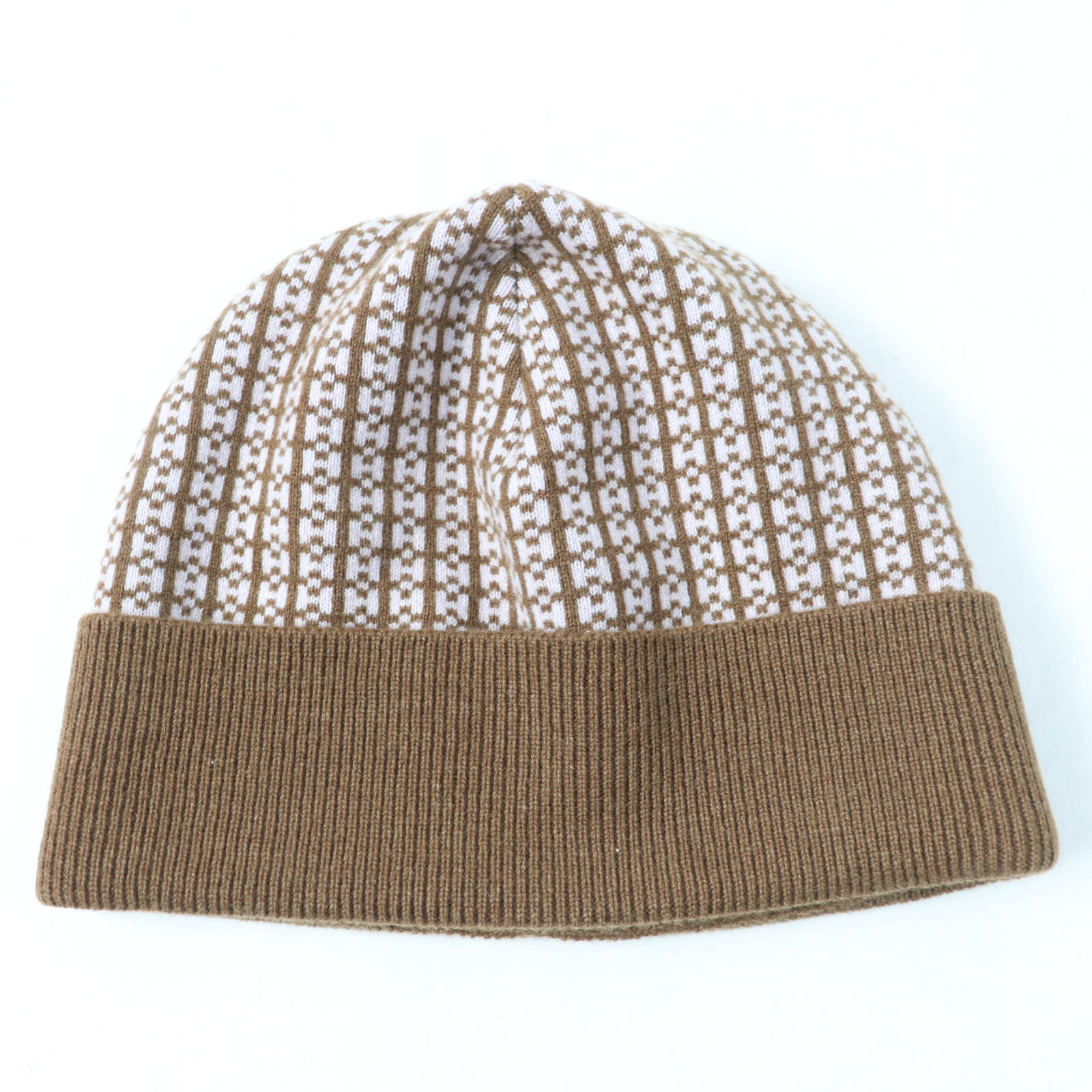 極美品☆HERMES エルメス カシミヤ100％ Hロゴ ニットキャップ ニット帽 ブラウン L 箱付き イタリア製 正規品 レディース【中古】