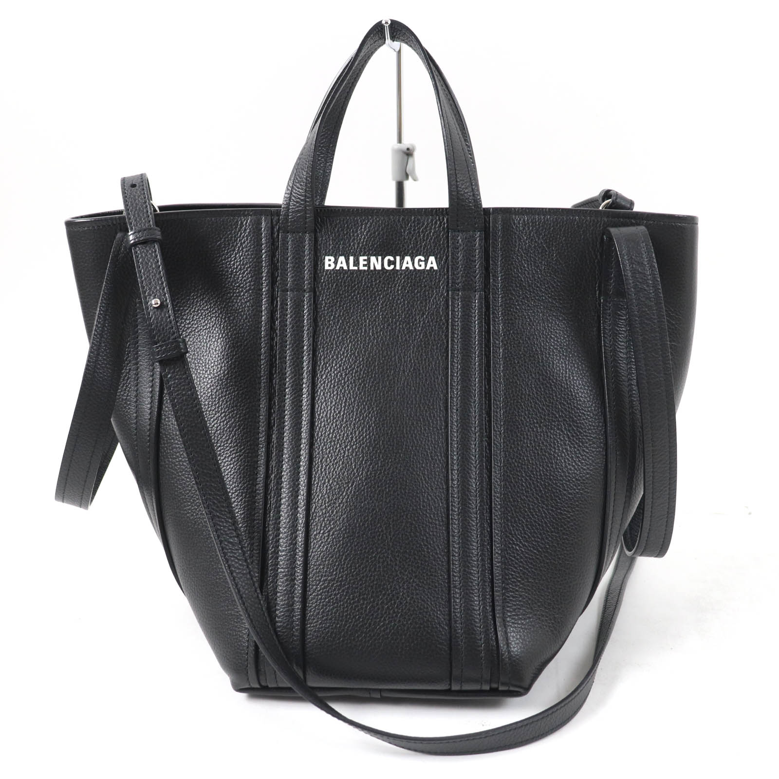 極美品☆BALENCIAGA バレンシアガ 672791 エブリデイ ノースサウス スモール 3WAY ショルダー・トート レザー ハンドバッグ ブラック レディース【中古】