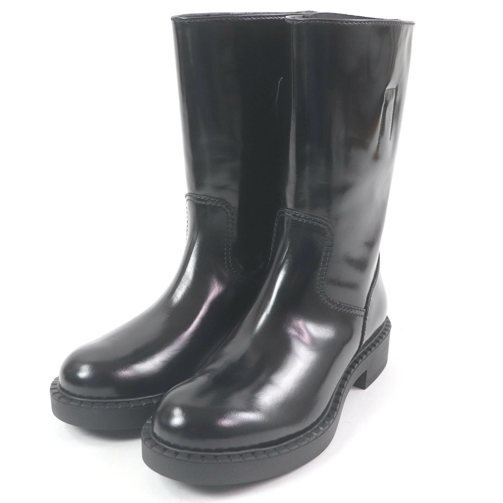 未使用品□PRADA プラダ 2UE012 ブラッシュドレザー ロング エンジニアブーツ ブラック 6.5 保存袋付き イタリア製 メンズ オススメ◎【中古】