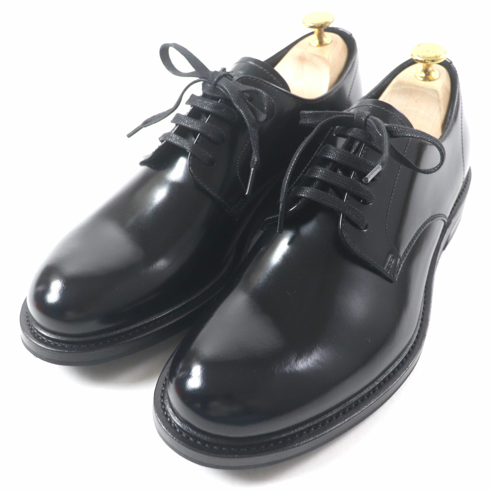 未使用品▼PRADA プラダ 2EB198 現行品 レースアップ ブラッシュドレザー シューズ ブラック 8 箱・保存袋付き イタリア製 メンズ【中古】