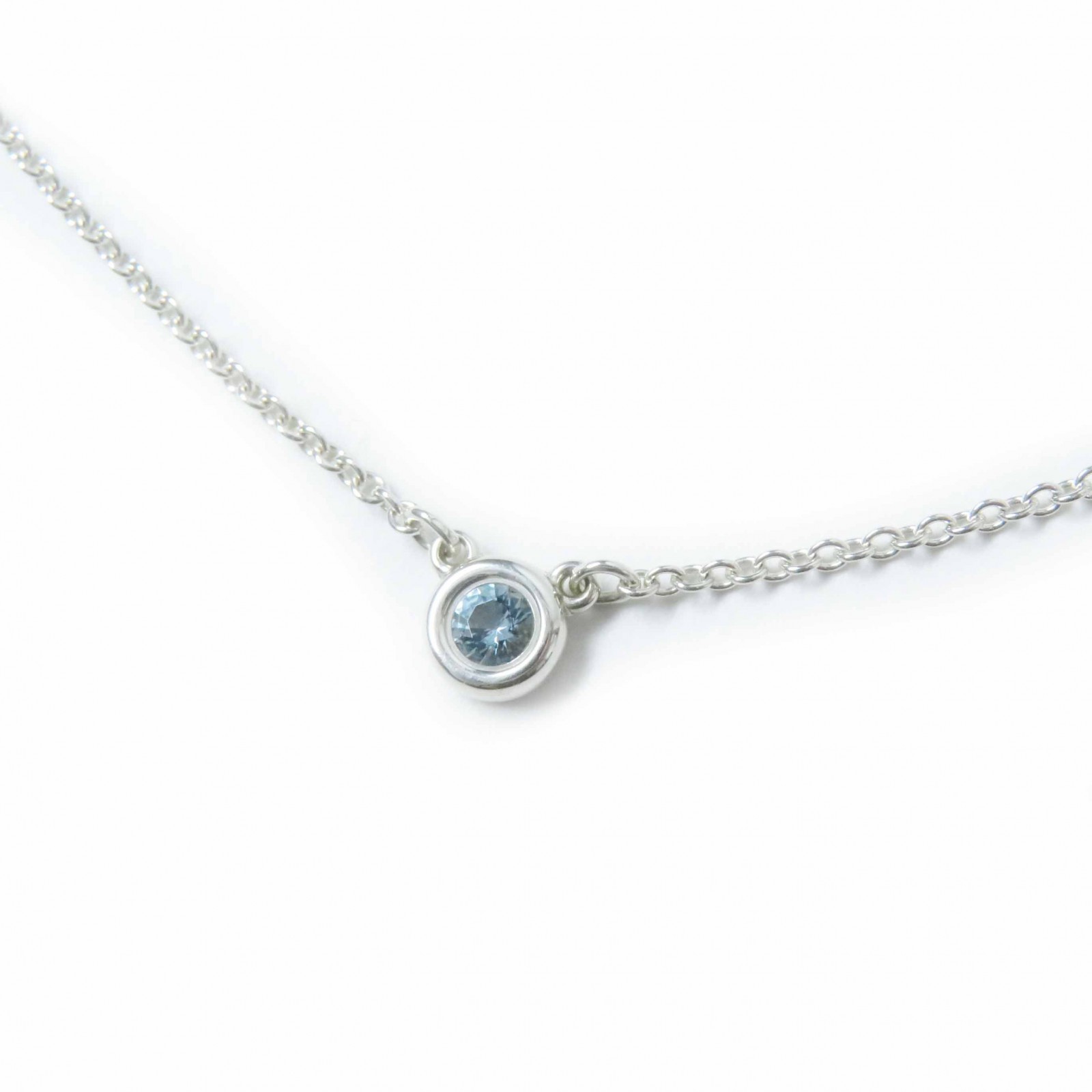 極美品◎TIFFANY&Co. ティファニー カラーバイザヤード ネックレス SV925 アクアマリン シルバー ライトブルー 箱・保存袋付き レディース【中古】