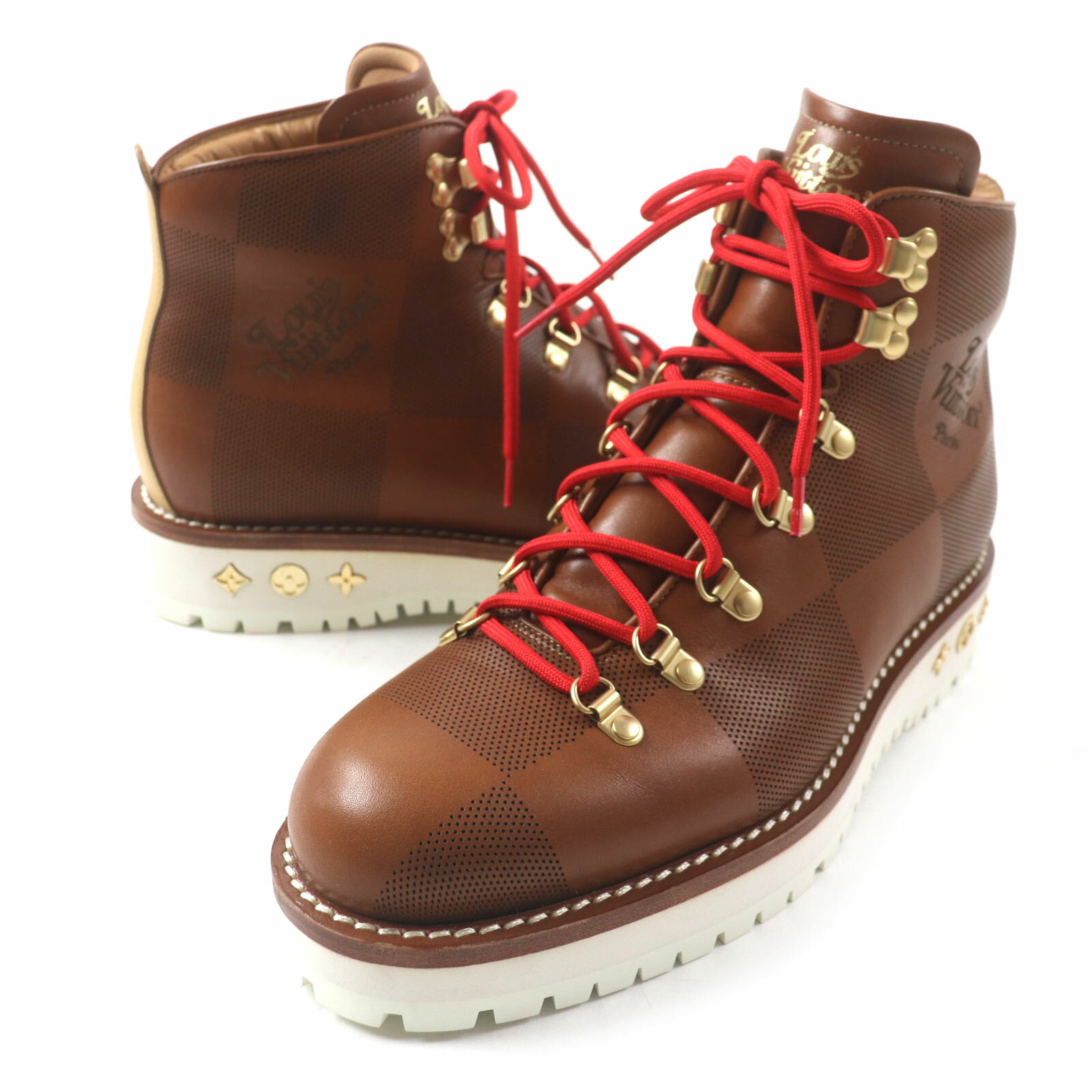 美品▼LOUIS VUITTON NIGO ルイヴィトン ニゴー 1A81DE アルピニスト・ライン ジャイアント・ダミエ レザー アンクルブーツ ブラウン 7 箱・保存袋付き イタリア製 メンズ【中古】