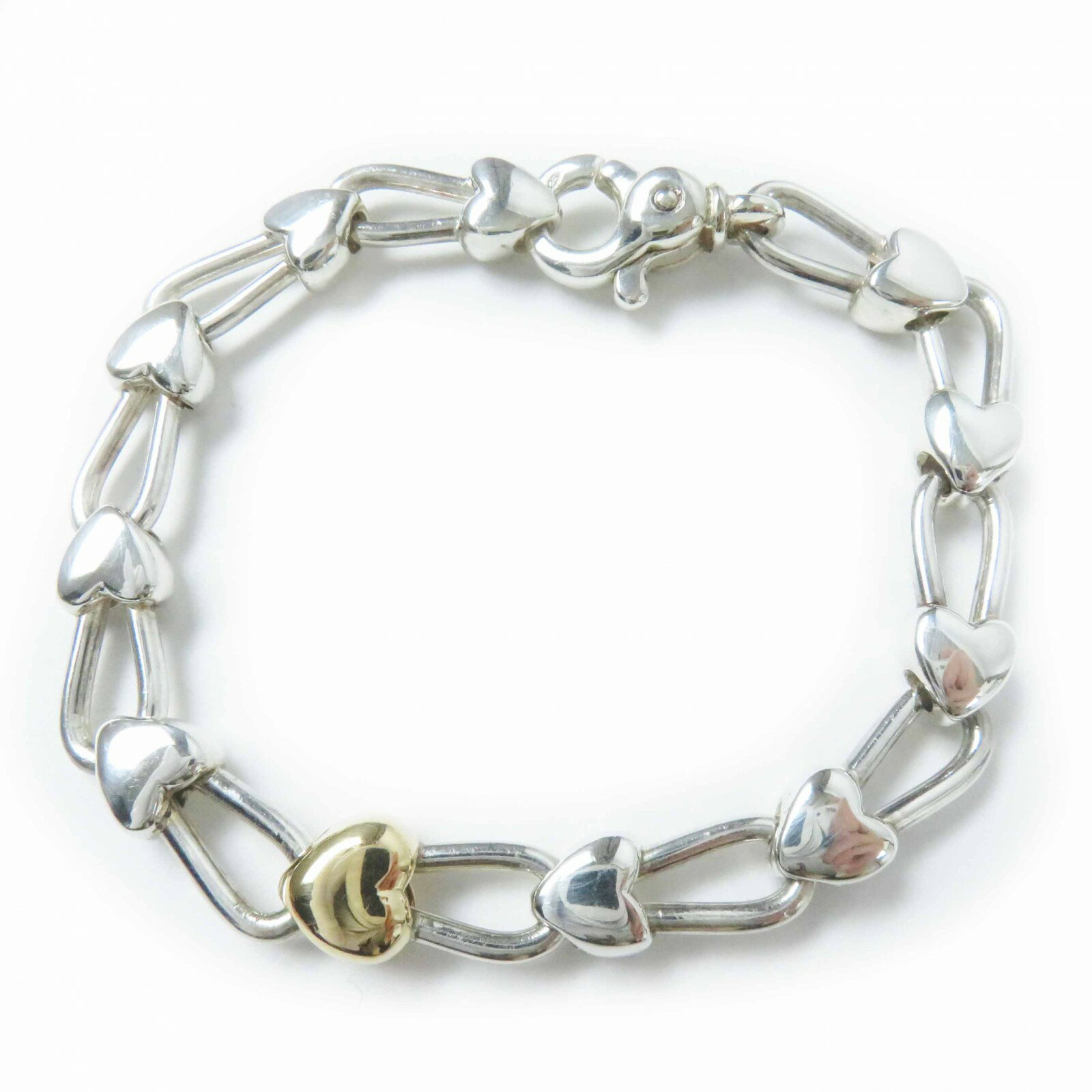 極美品◎TIFFANY&Co. ティファニー ヴィンテージ ハートロック コンビ ブレスレット SV925 750 シルバー ゴールド 重量27.5g レディース【中古】