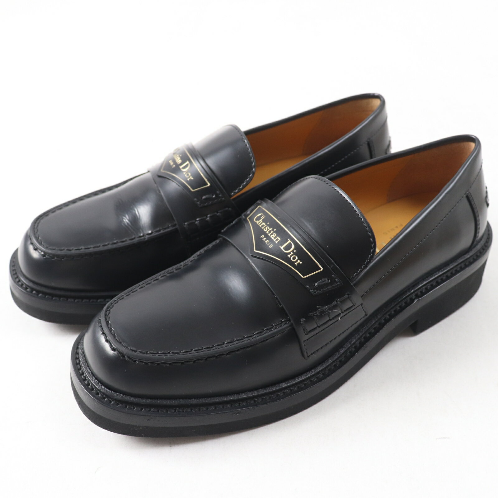 極美品◎Christian Dior クリスチャンディオール DIOR BOY ロゴ入り レザー ローファー ブラック 36.5 イタリア製 レディース【中古】
