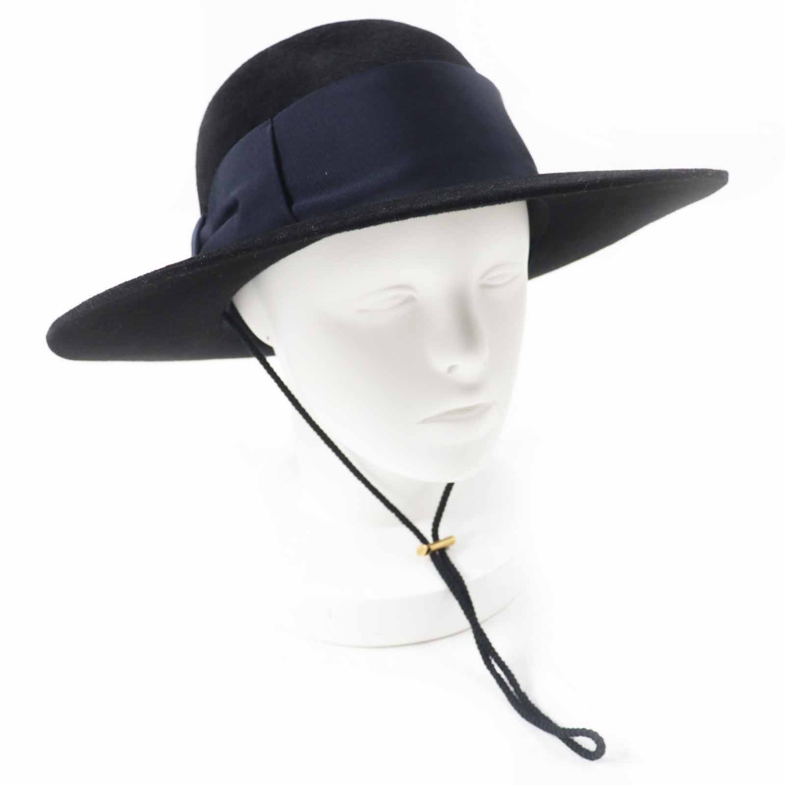 極美品◎GUCCI グッチ ラビットフェルト ワイドブリム ハット ブラック ダークネイビー XL 60 イタリア製 正規品 レディース【中古】