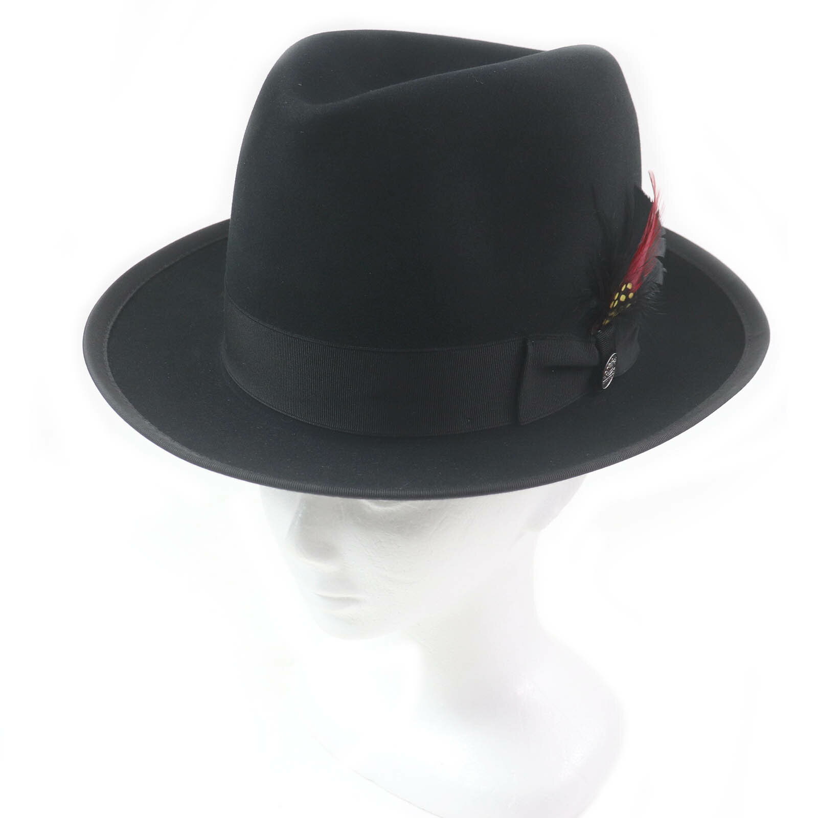 極美品□STETSON ステットソン CA4LA 20周年アニバーサリー Premier Whipper レザー使い 中折れ帽 フェルトハット ブラック 59 箱付き USA製 メンズ【中古】