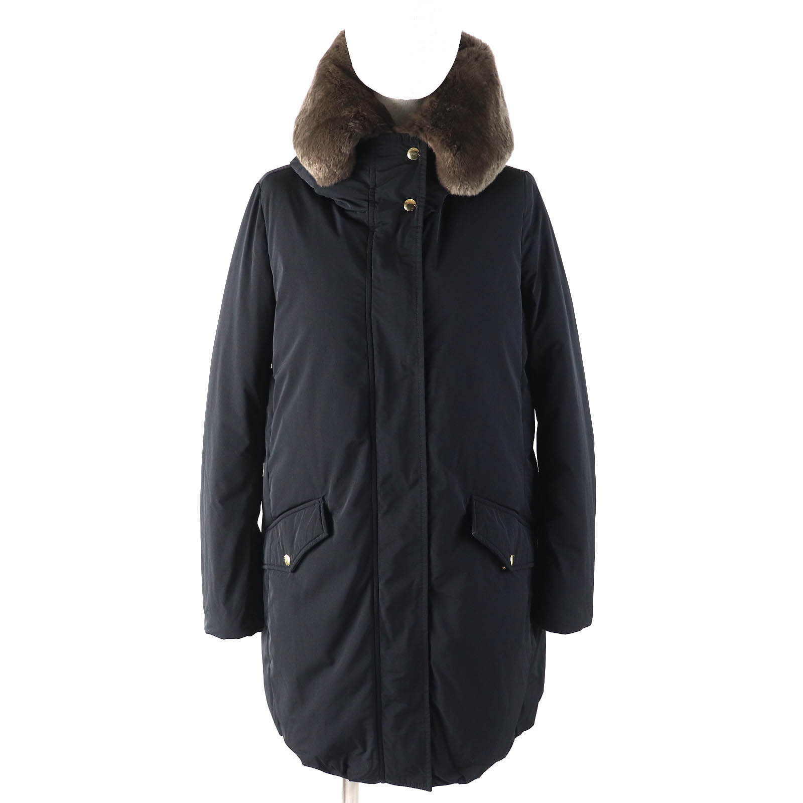 美品△WOOLRICH ウールリッチ WWCPS2874 COCOON ESKIMO イエナ別注 ラビットファー フード付き ダウンコート ブラック XS 正規品 レディース【中古】