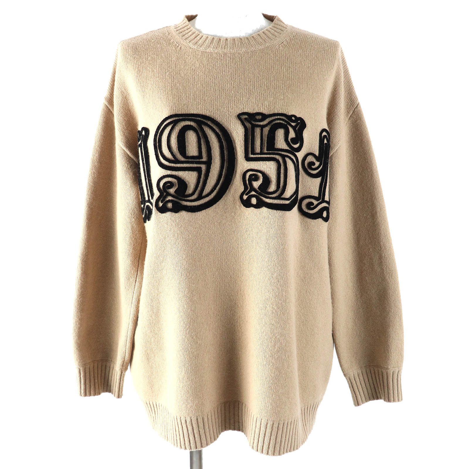 美品△Max Mara マックスマーラ 2313611431 MaxMaraGram ウール カシミヤ 1951 アニバーサリーロゴ クルーネック ロングスリーブ ニット セーター ベージュ ブラック XS 正規品 レディース【中古】