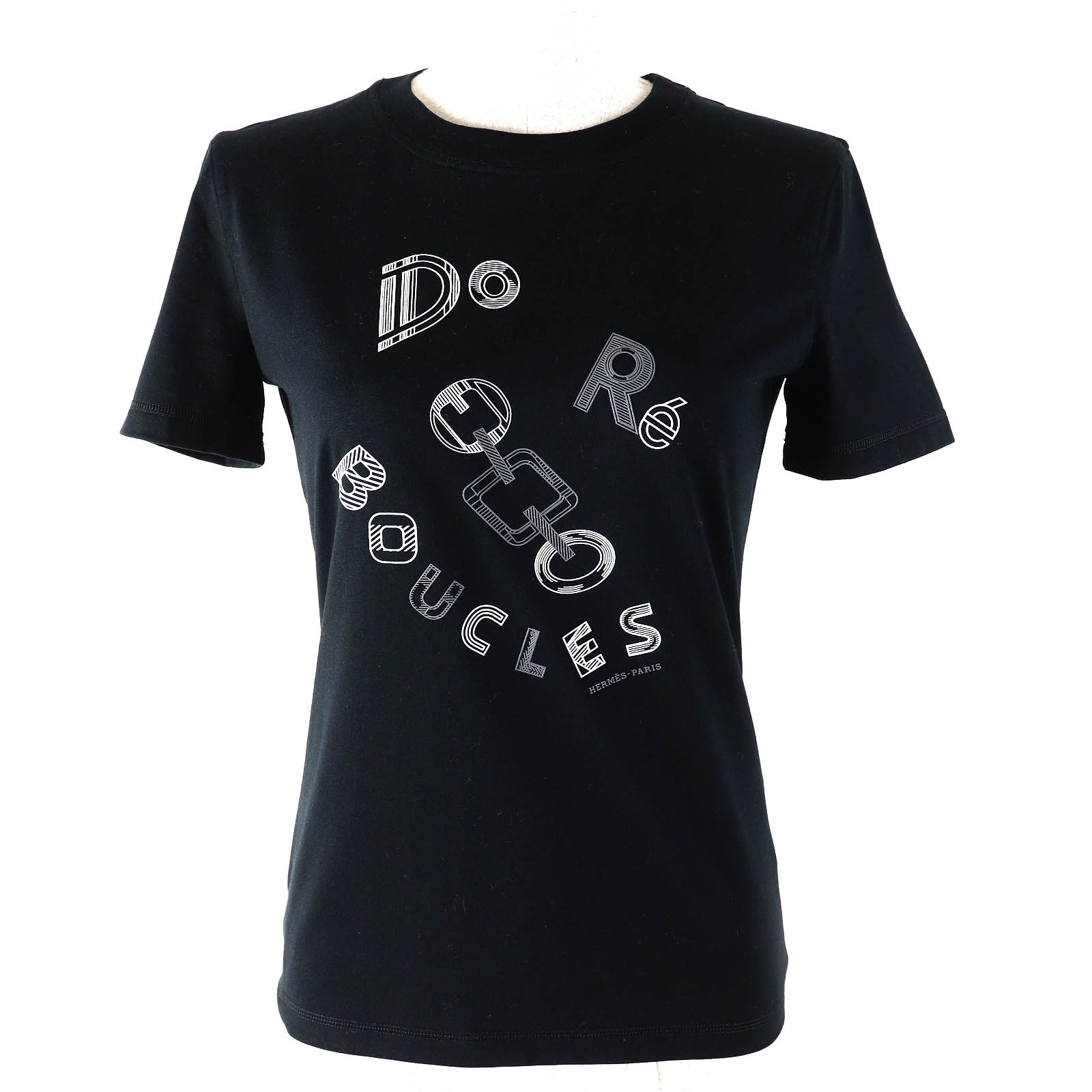 極美品△HERMES エルメス 3H4611DL Do Re Boucles ド・レ・ブックル コットン100％ クルーネック 半袖Tシャツ ブラック 34 フランス製 正規品 レディース 大人気 オススメ◎【中古】