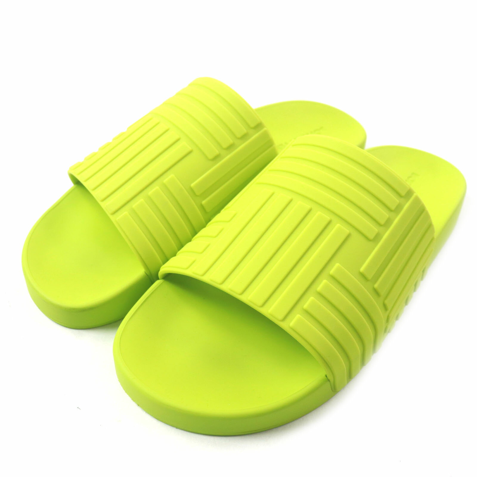極美品▼BOTTEGAVENETA ボッテガヴェネタ 690105 SLIDER SANDAL RUBBER CARPET ラバー スライドサンダル グリーン系 42 箱付き イタリア製 メンズ【中古】