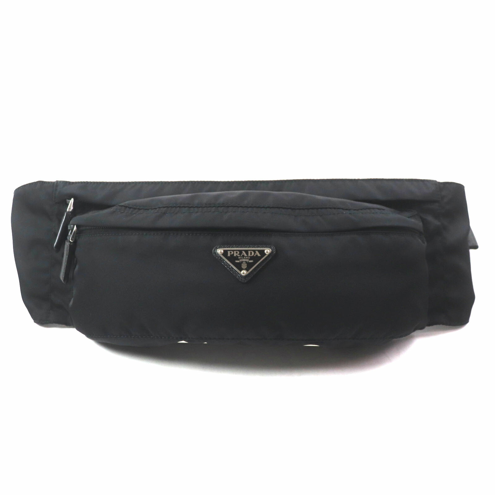 美品▼PRADA プラダ 2VL132 テスート トライアングルロゴ 三角プレート ナイロン サフィアーノレザー ベルトバッグ ボディバッグ ブラック メンズ【中古】