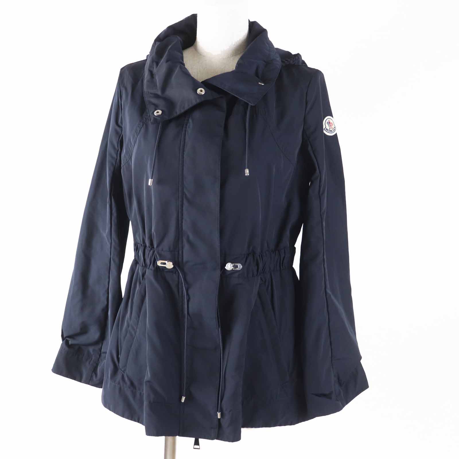 美品◎MONCLER モンクレール OCRE オークル ワッペン・フード付き ウエスト ドローストリング ジャケット ネイビー 0 正規品 レディース【中古】
