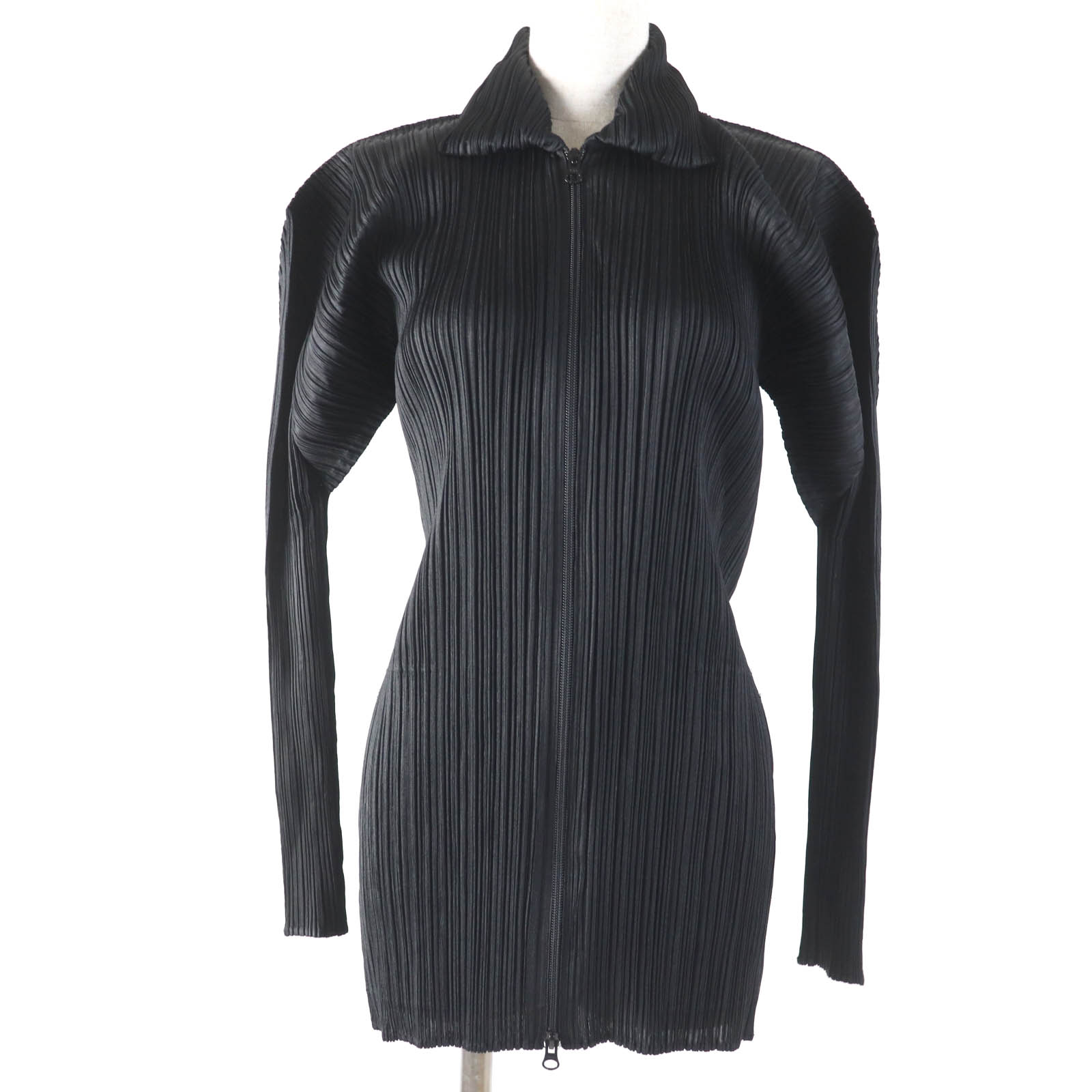 極美品☆PLEATS PLEASE プリーツプリーズ イッセイミヤケ PP12-JD183 ZIP UP ジャケット ブラック 3 日本製 正規品 レディース【中古】
