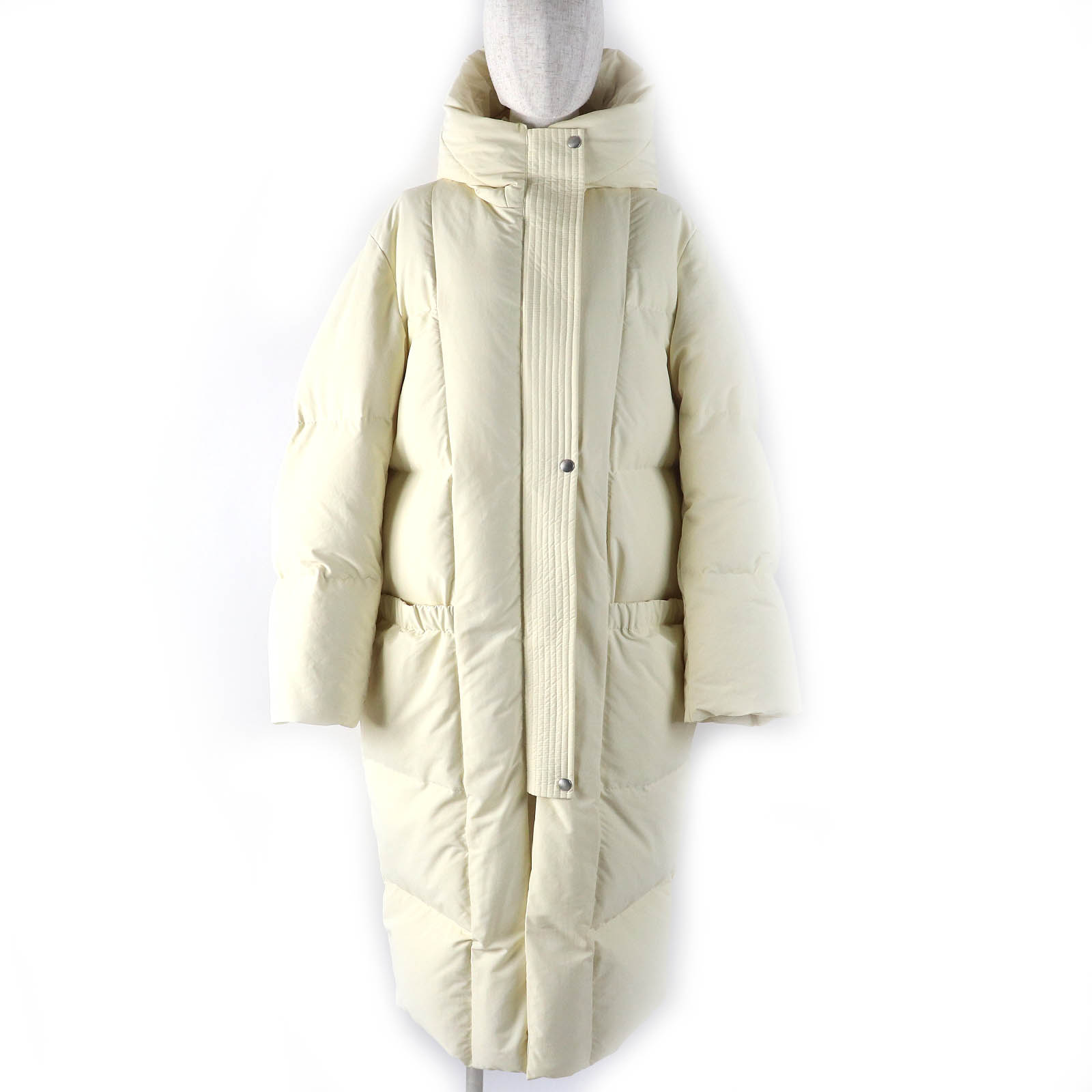未使用品△JIL SANDER+ ジルサンダープラス 23AW J40AF0125 フード付き キルティング ロング ダウンコート アイボリー S ハンガー・ガーメント付き イタリア製 正規品 レディース【中古】