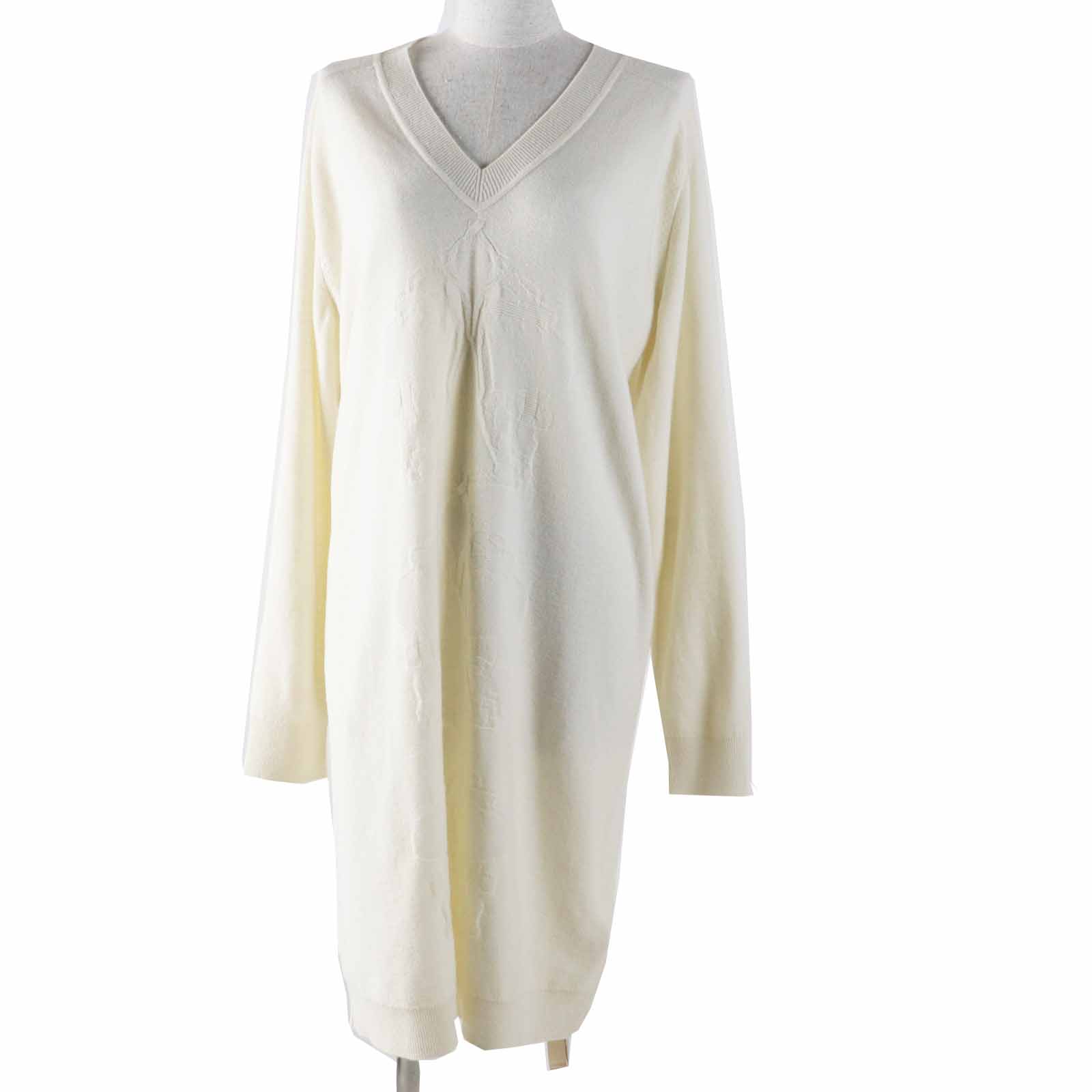 未使用品◎HERMES エルメス 21AW Brides de Gala ウール カシミヤ混 長袖 Vネック ニットワンピース アイボリー 36 イタリア製 正規品 レディース【中古】