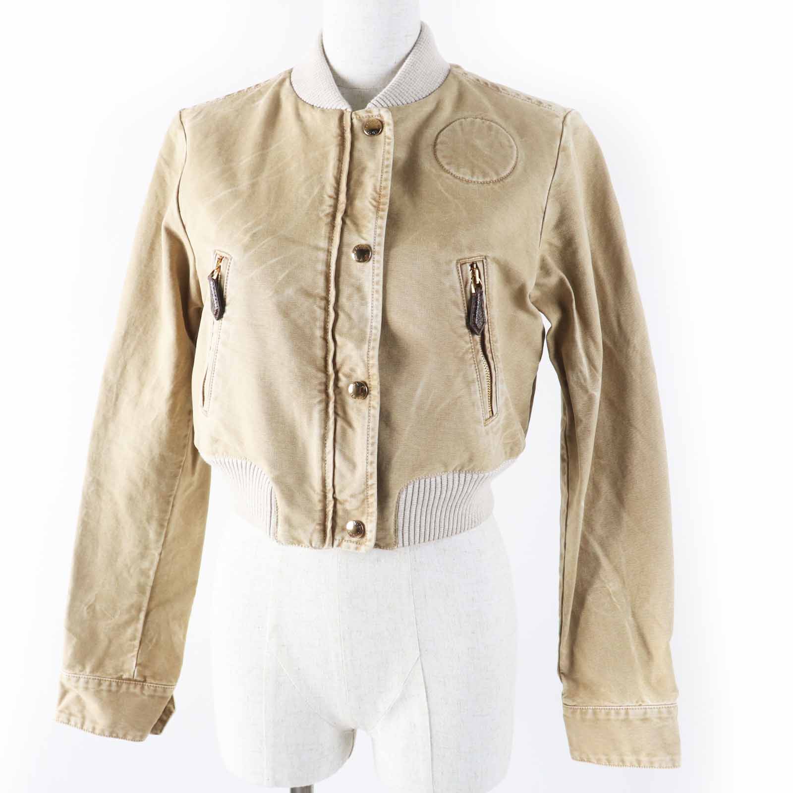 極美品◎LOUIS VUITTON ルイヴィトン 23SS 1AB74I コットン ウォッシュド加工 デニム クロップド丈 ボンバージャケット ベージュ 34 イタリア製 正規品 レディース【中古】