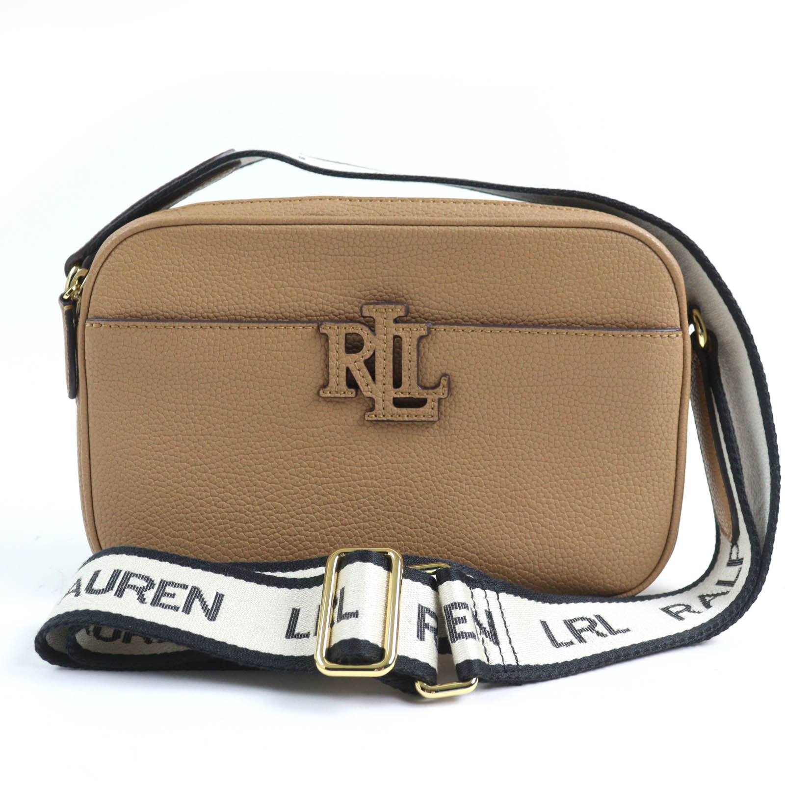 極美品☆RALPH LAUREN ラルフローレン レザーロゴ付 ロゴショルダーストラップ レザー ショルダーバッグ ライトブラウン レディース【中古】