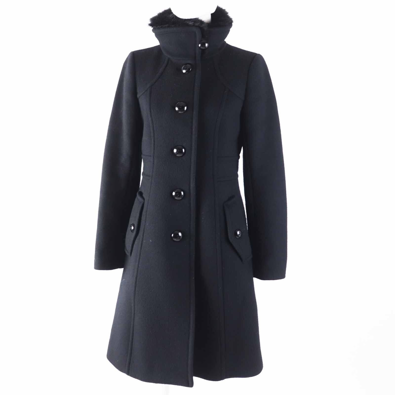 美品◎BLUE LABEL CRESTBRIDGE ブルーレーベルクレストブリッジ 55B36-243-09 襟ラビットファー付き ロゴボタン付き ロングコート ブラック 38 正規品 レディース【中古】