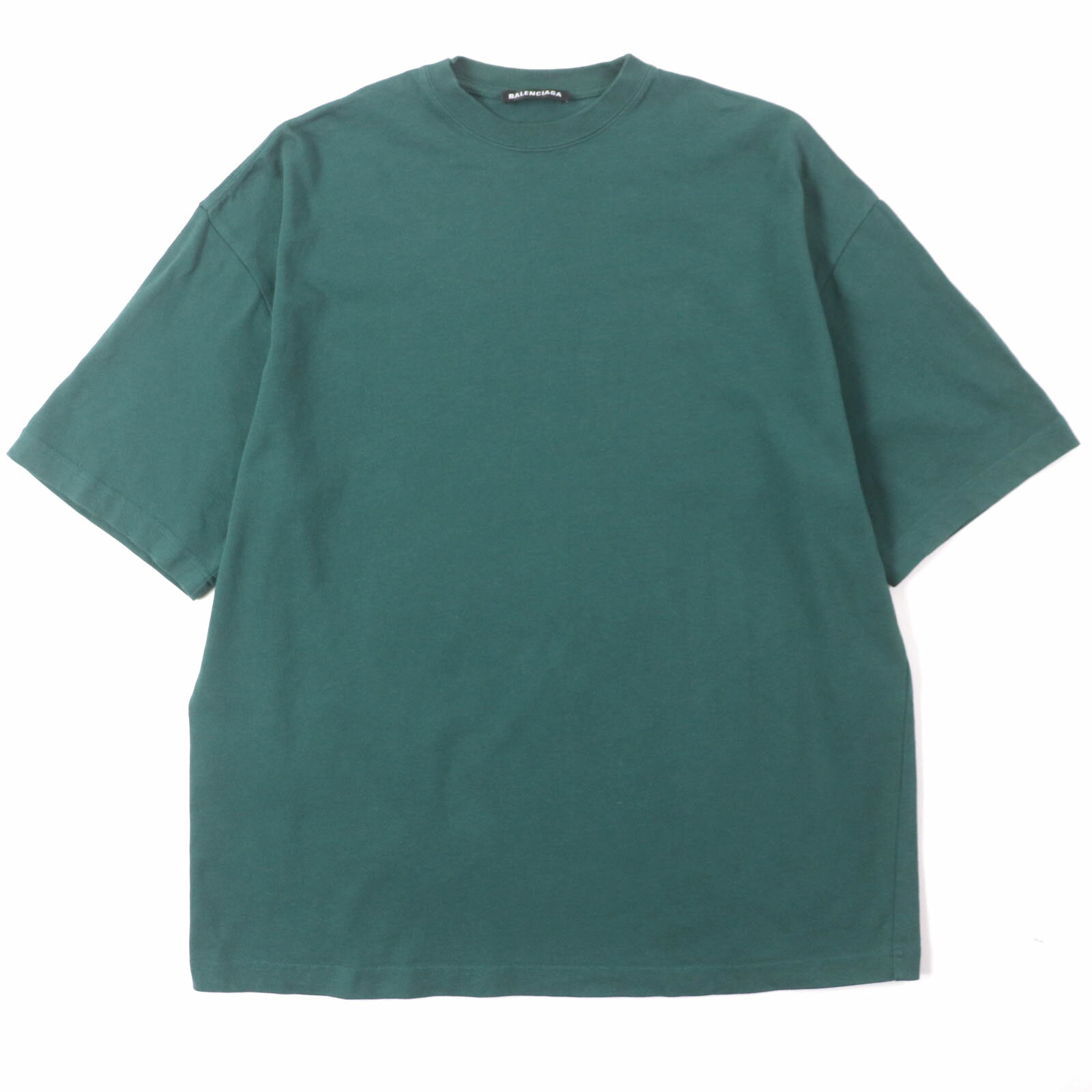 美品▼BALENCIAGA バレンシアガ 2020年製 570805 コットン100% バックロゴプリント オーバーサイズ ショートスリーブ 半袖Tシャツ グリーン XS 正規品 メンズ【中古】