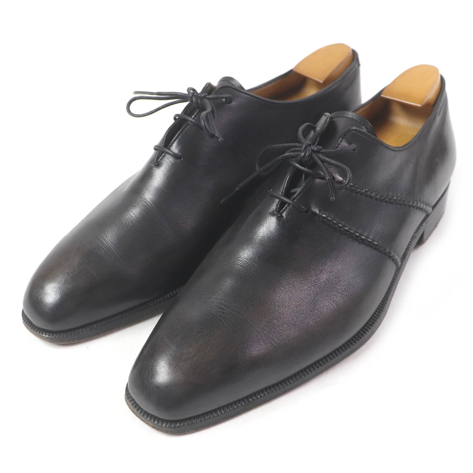 美品□Berluti ベルルッティ アレッサンドロ スカーズ パティーヌ プレーントゥ レザー ドレスシューズ ブラック 7.5 メンズオススメ【中古】