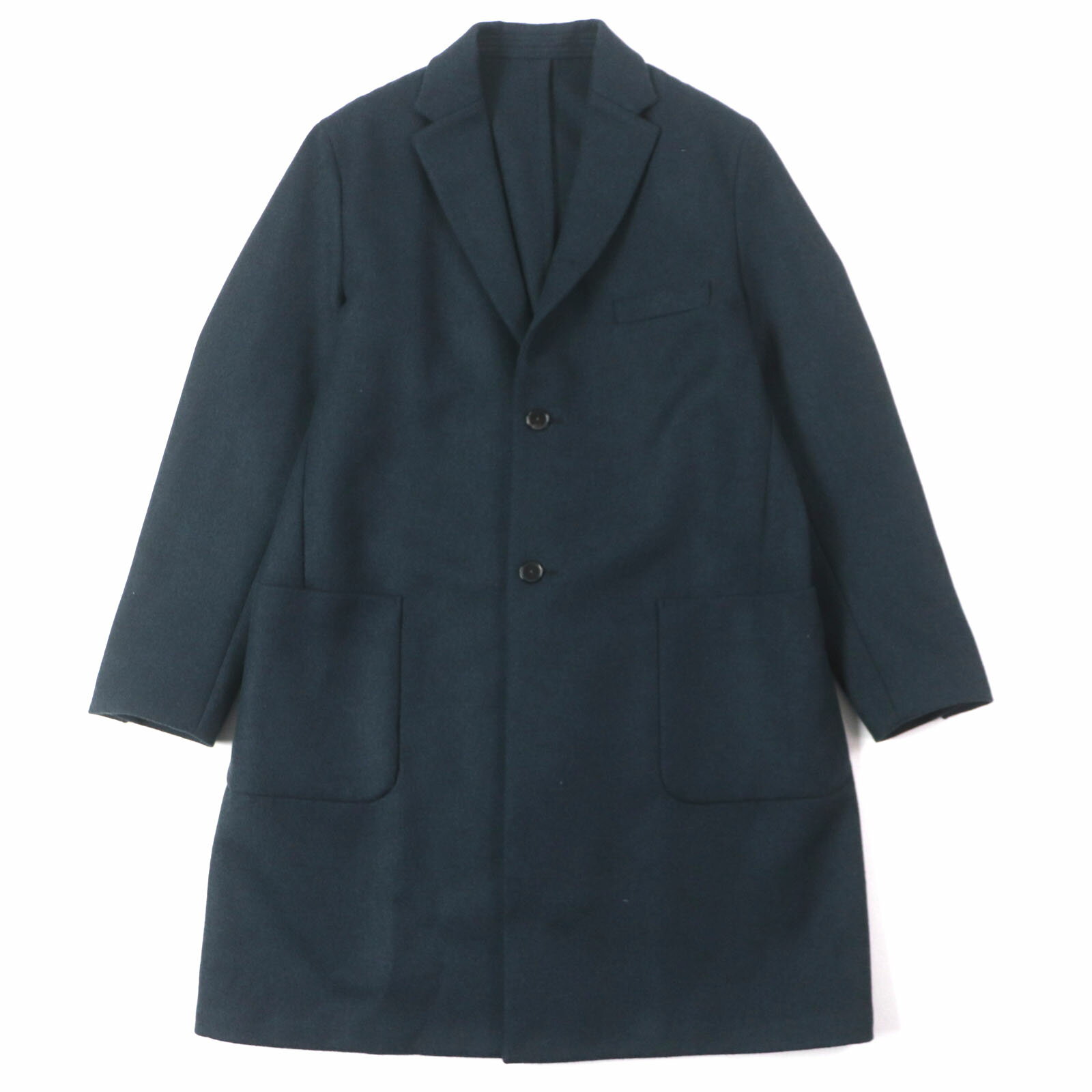 極美品▼kemit ケミット ウール カシミヤ シングル チェスターコート グリーン 46 日本製 正規品 メンズ ビジネスオススメ◎【中古】