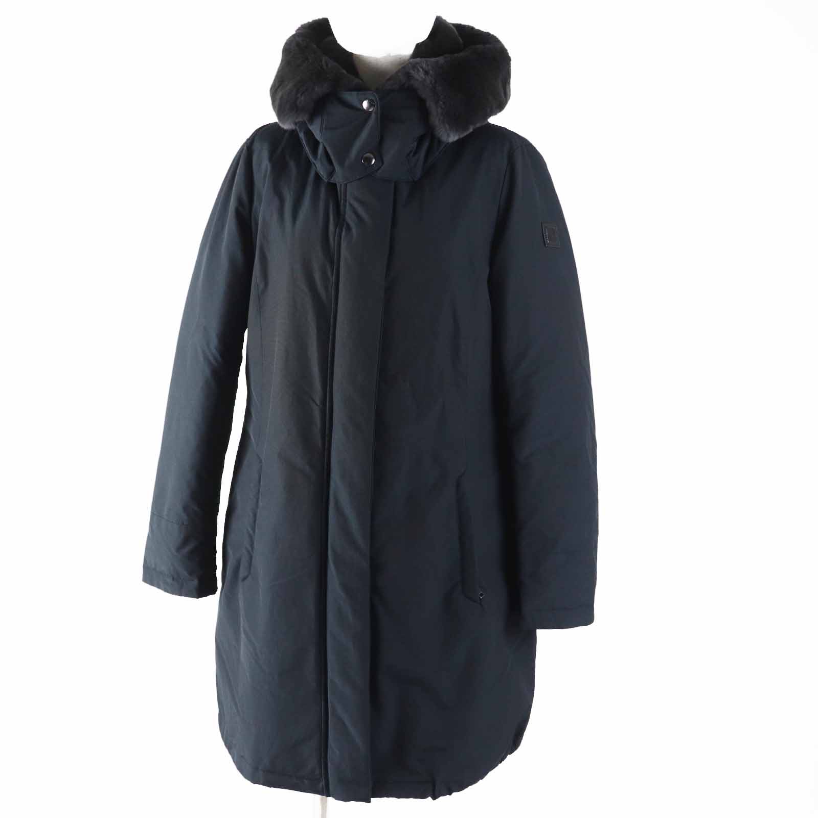 美品◎WOOLRICH ウールリッチ WWCPS2807 BOW BRIDGE COAT ボウブリッジコート／ラビットファー・フード付き ダウンコート ダークネイビー M 正規品 レディース【中古】