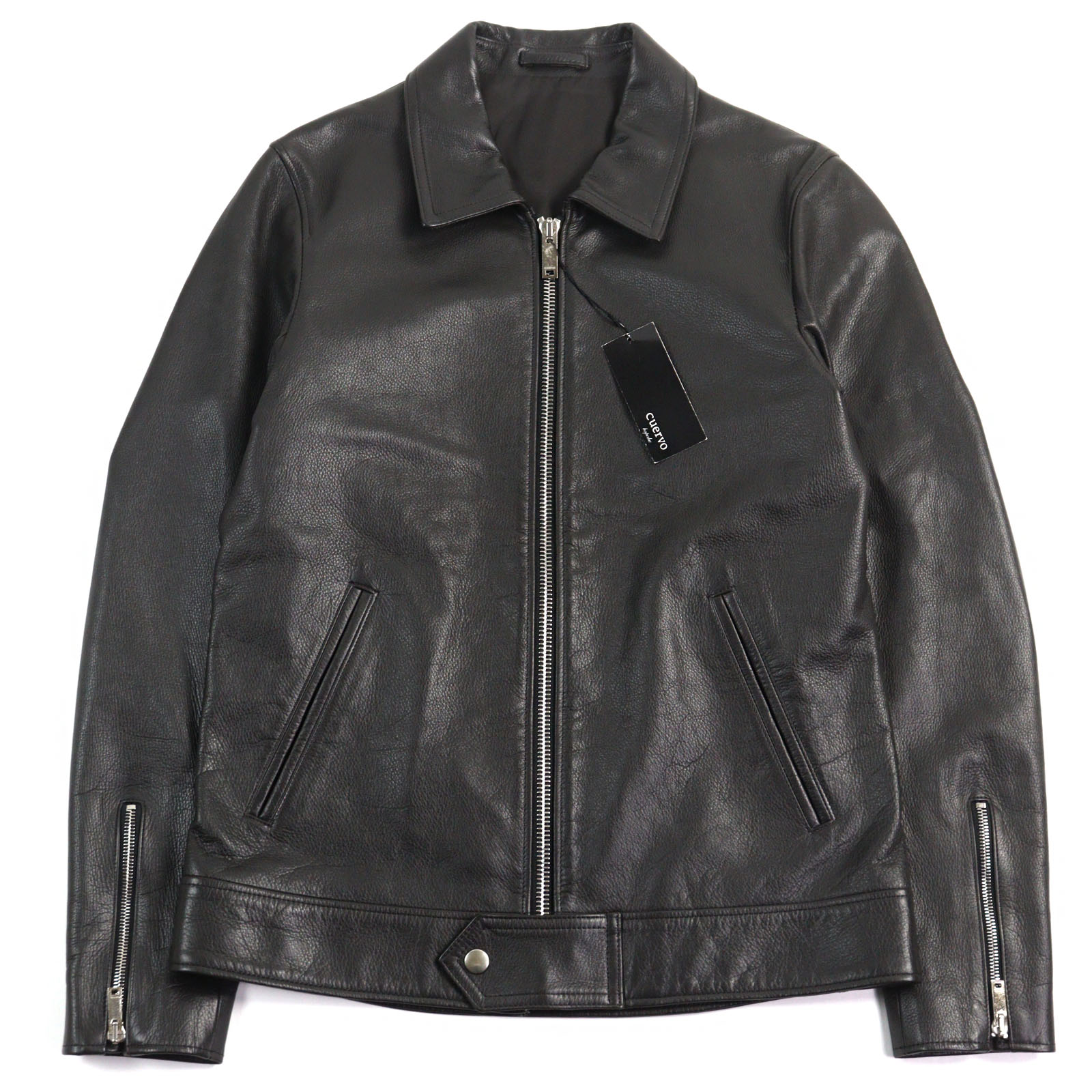 【ドンドン見直し】未使用品○cuervo bopoha クエルボ ヴァローナ TOM Satisfaction Leather Collection 牛革 襟付き キュプラサテンライニング ダブルジップ シングルライダースジャケット レザージャケット ダークブラウン 46 日本製 正規品 メンズ【中古】