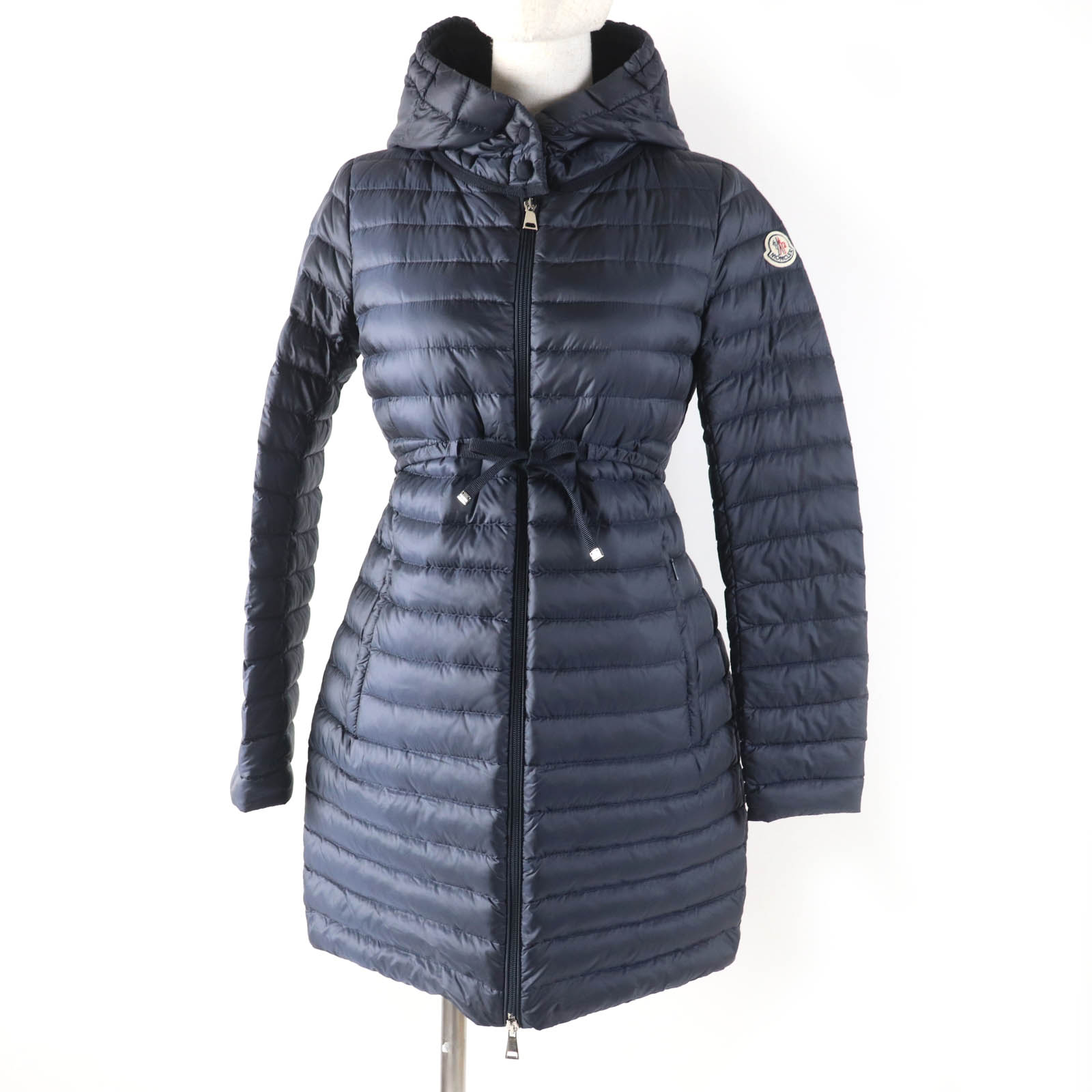 極美品☆MONCLER モンクレール BARBEL バーベル ロゴワッペン・フード付 ポケッダブル機能 ダウンコート ダークネイビー 00 正規品 レディース【中古】