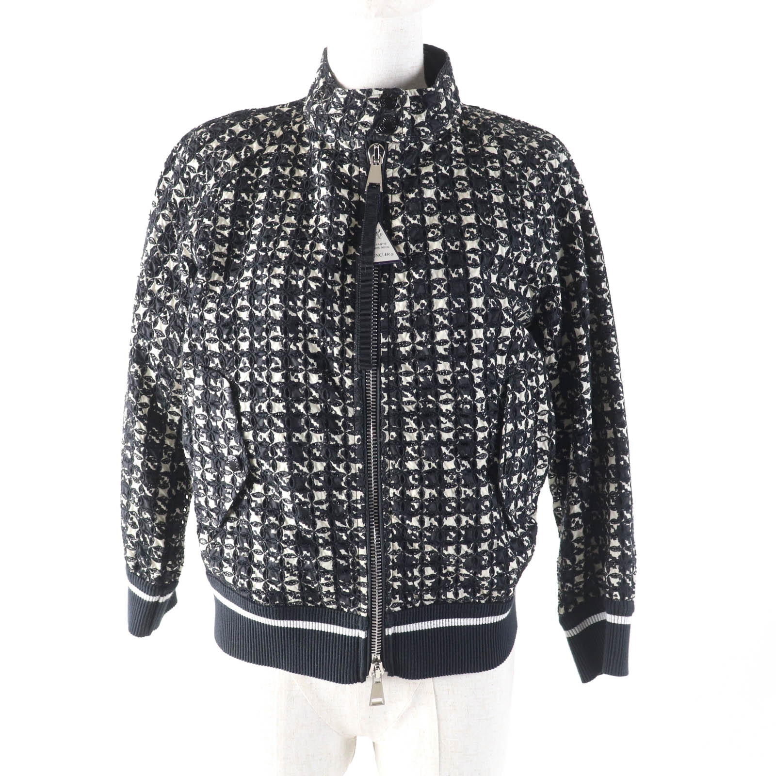 極美品★MONCLER モンクレール FIADONE ZIP UP レース ボンバージャケット ブルゾン アウター ブラック ベージュ 1 正規品 レディース【中古】