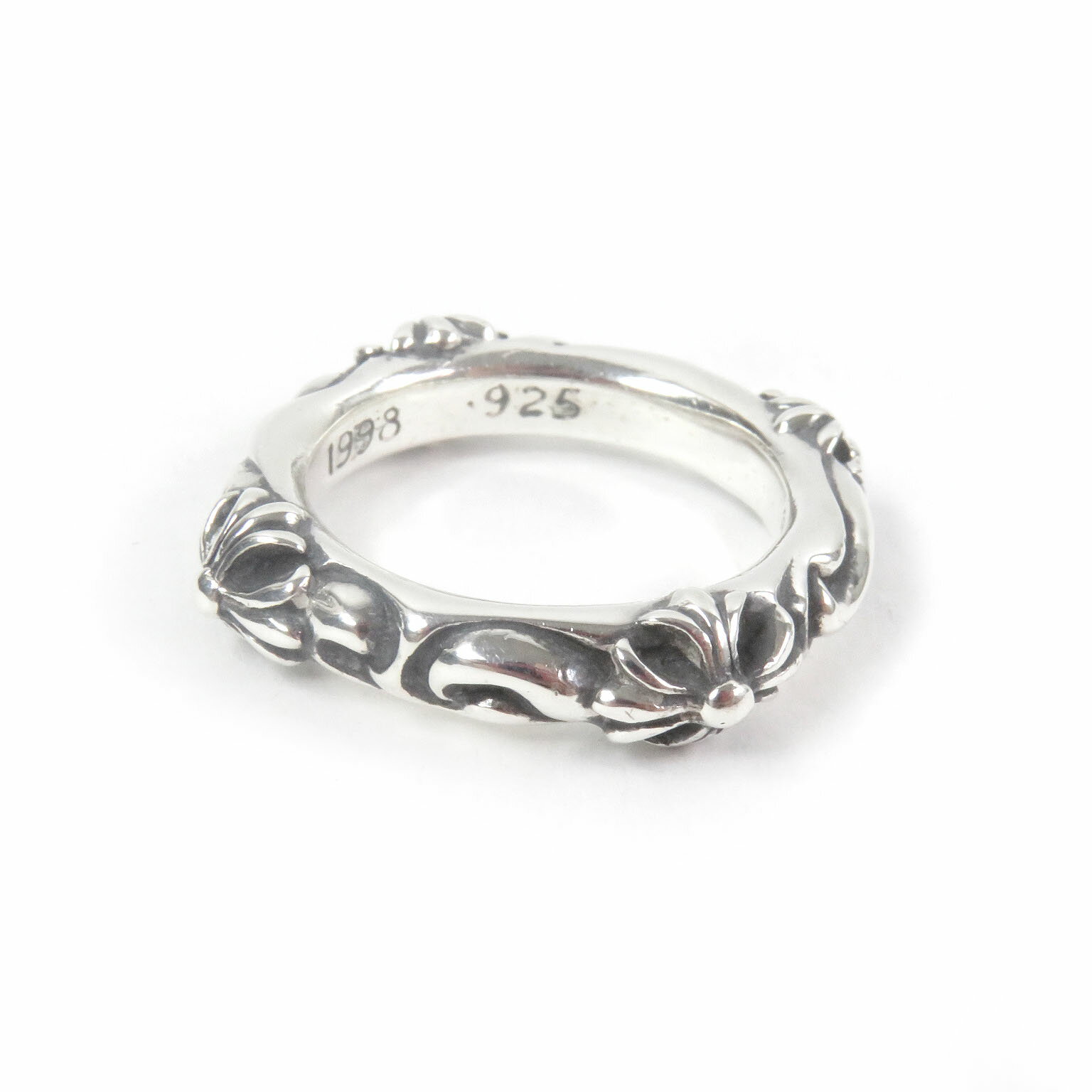 極美品□CHROME HEARTS クロムハーツ SBTバンド CHプラス リング 指輪 アクセサリー SV925 シルバー 17号相当 重量8.62g メンズ オススメ【中古】