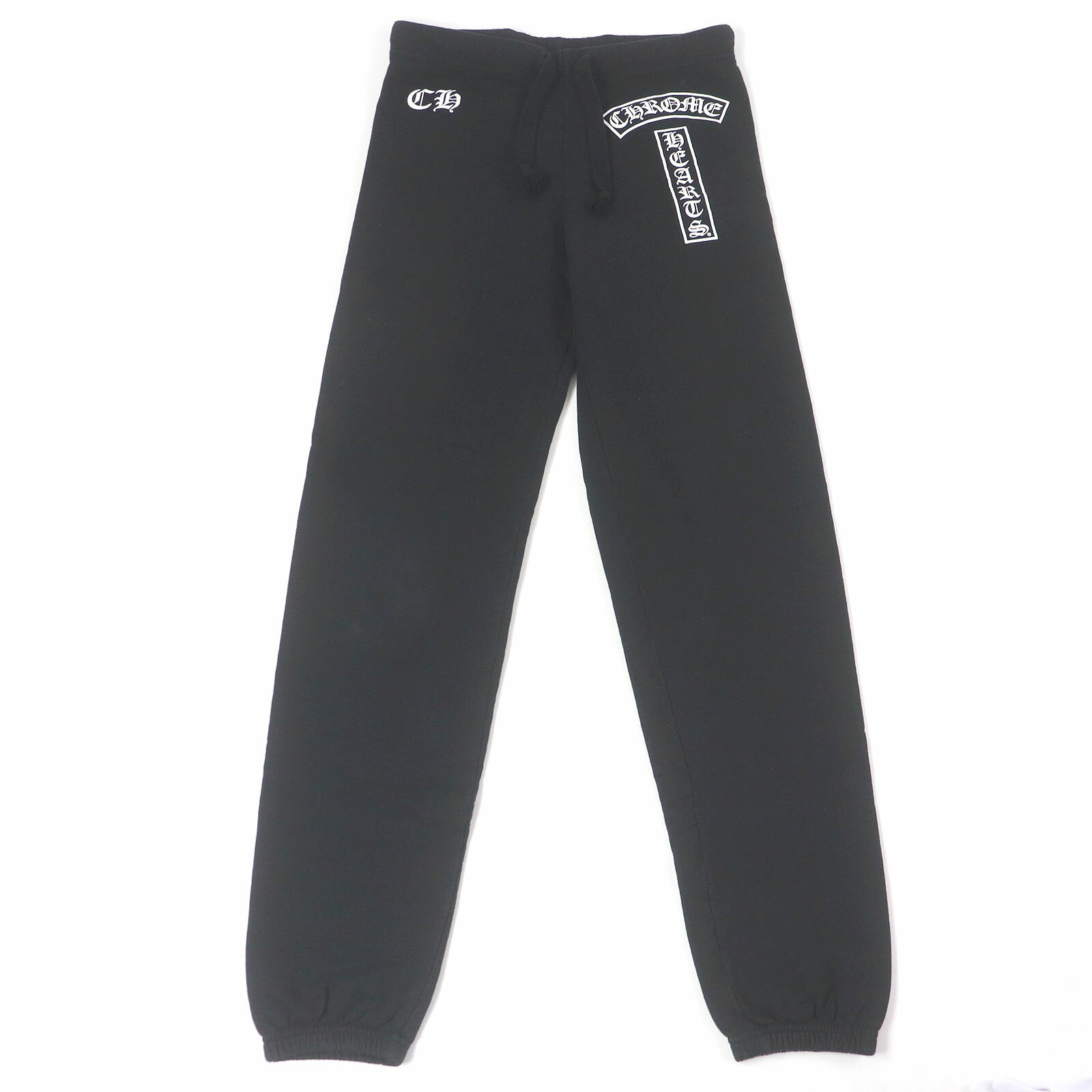 良品□CHROME HEARTS クロムハーツ コットン100％ ホースシュー ロゴプリント ジョガーパンツ スウェットパンツ ブラック M USA製 正規品 メンズ【中古】