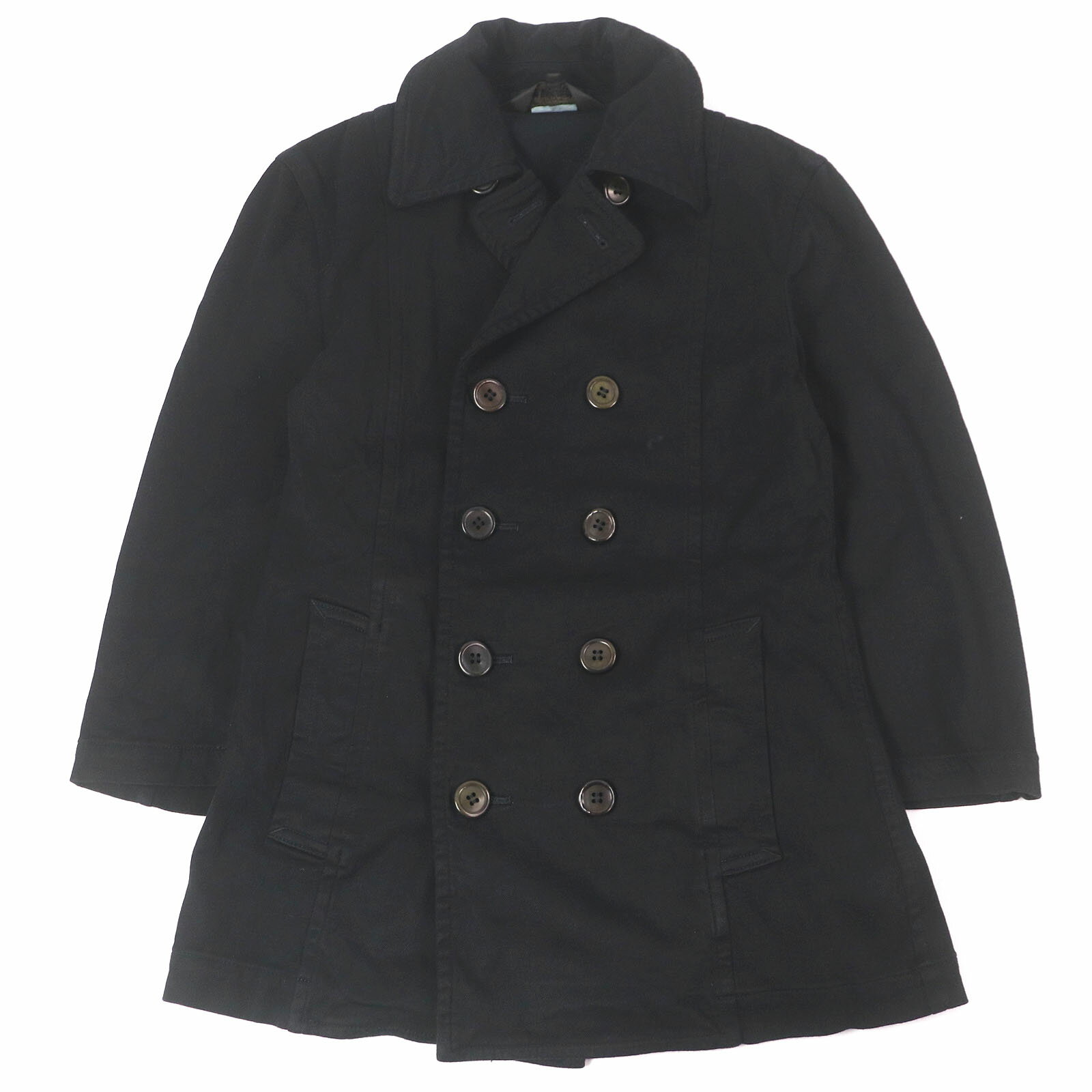 美品□COMME des GARCONS HOMME PLUS コムデギャルソンオムプリュス PA-C003 製品後染め 七分袖 ダブルブレストジャケット ピーコート ブラック M 日本製 正規品 メンズ【中古】