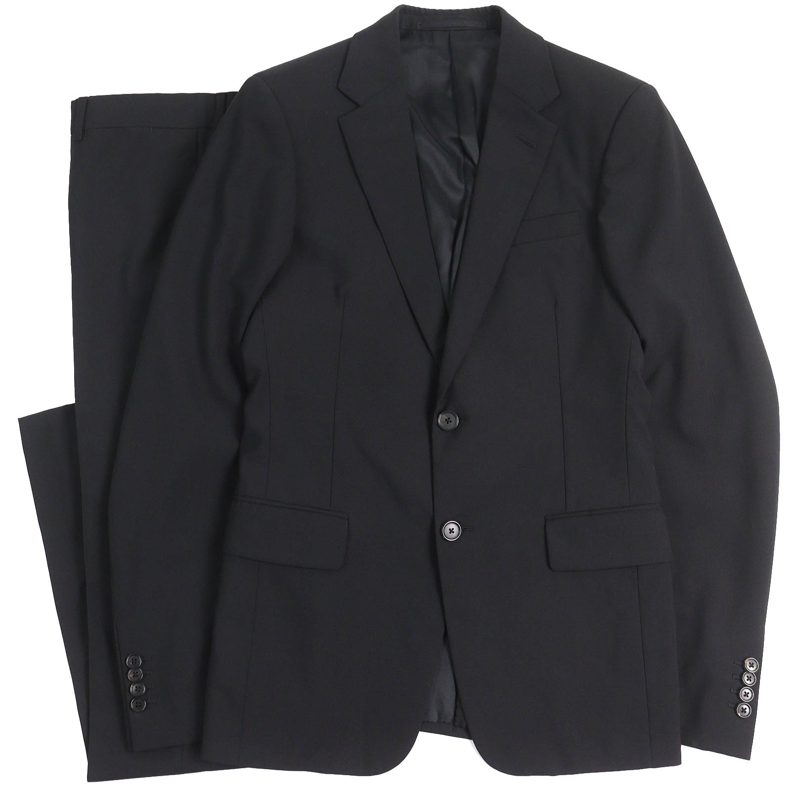 【ドンドン見直し】美品△PRADA プラダ 2017年製 UAF367 バージンウール100％ シングル スーツ セットアップ ブラック 44R/44R 正規品 イタリア製 ハンガー付き メンズ【中古】