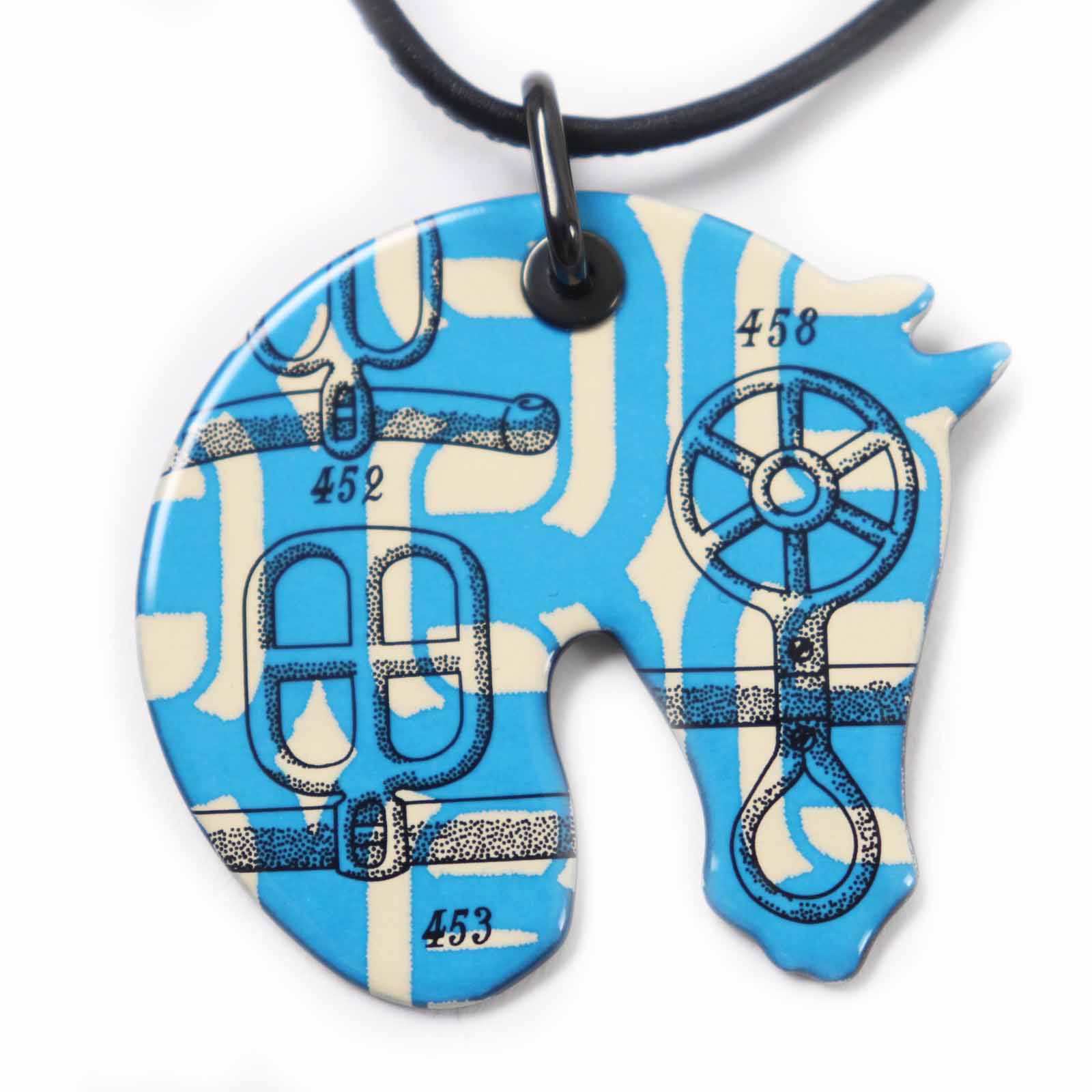 極美品◎HERMES エルメス タッタソールPM バックルの工房 ネックレス ペンダント GP エナメル ブルー ベージュ フランス製 レディース【中古】