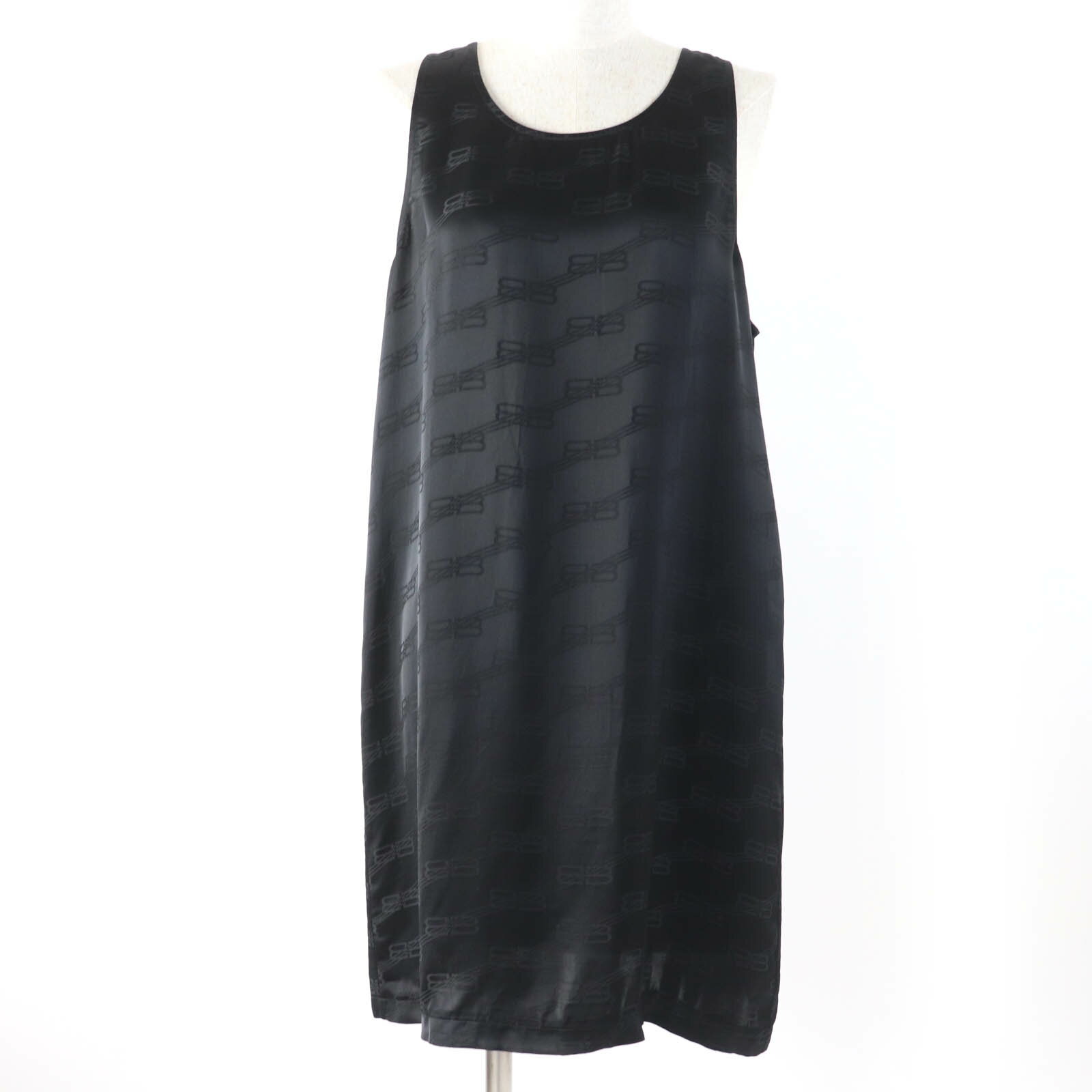 未使用品☆BALENCIAGA バレンシアガ 23SS 746254 BBロゴ総柄デザイン ノースリーブ ワンピース ブラック 36 フランス製 正規品 レディース【中古】