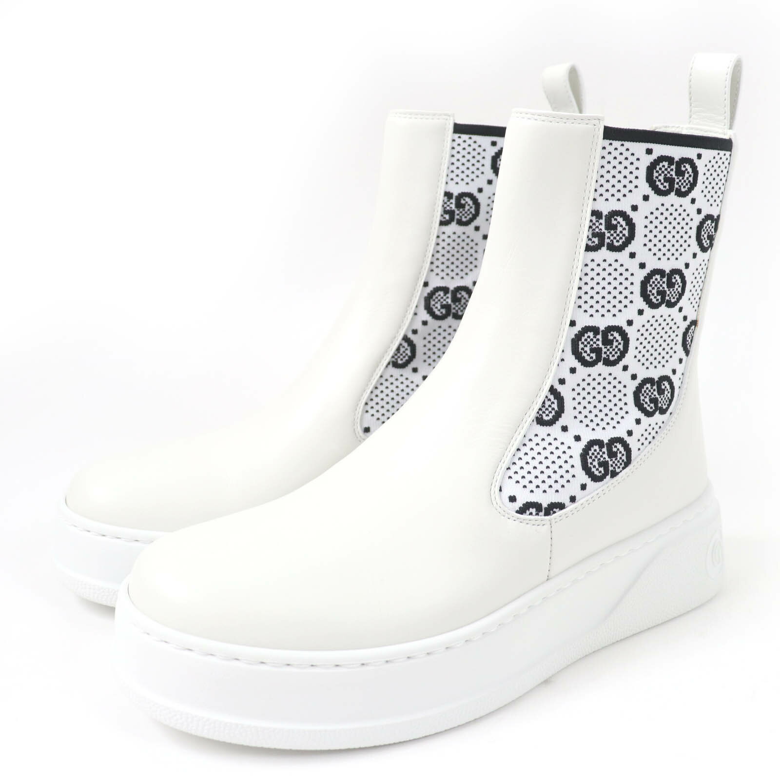 未使用品☆GUCCI グッチ 718718 GGジャージー レザー サイドゴアブーツ ショートブーツ ホワイト 36.5 箱・保存袋付き イタリア製 レディース【中古】