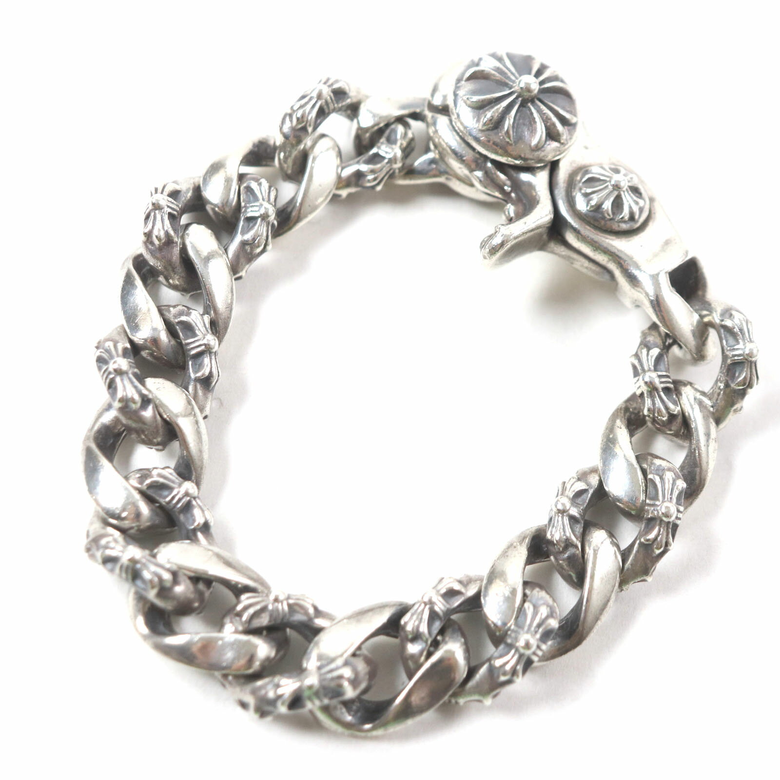 美品▼CHROME HEARTS クロムハーツ エクストラファンシーチェーン クリップ ブレスレット SV925 シルバー (15リンク) 重量129.7g メンズ【中古】