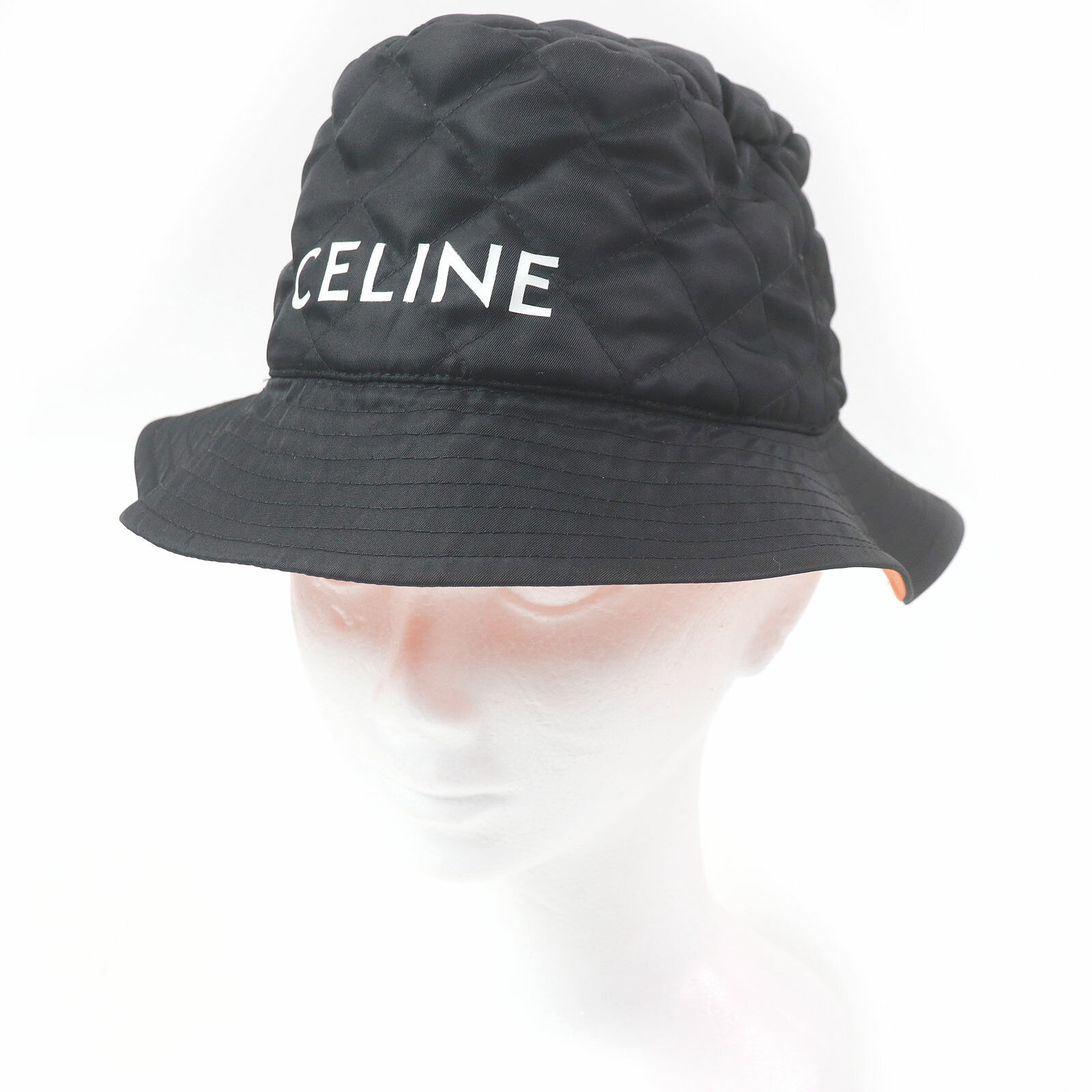 極美品□CELINE セリーヌ 2AUB0930C ロゴプリント 中綿 キルティング バケットハット 帽子 ブラック M フランス製 正規品 メンズ【中古】