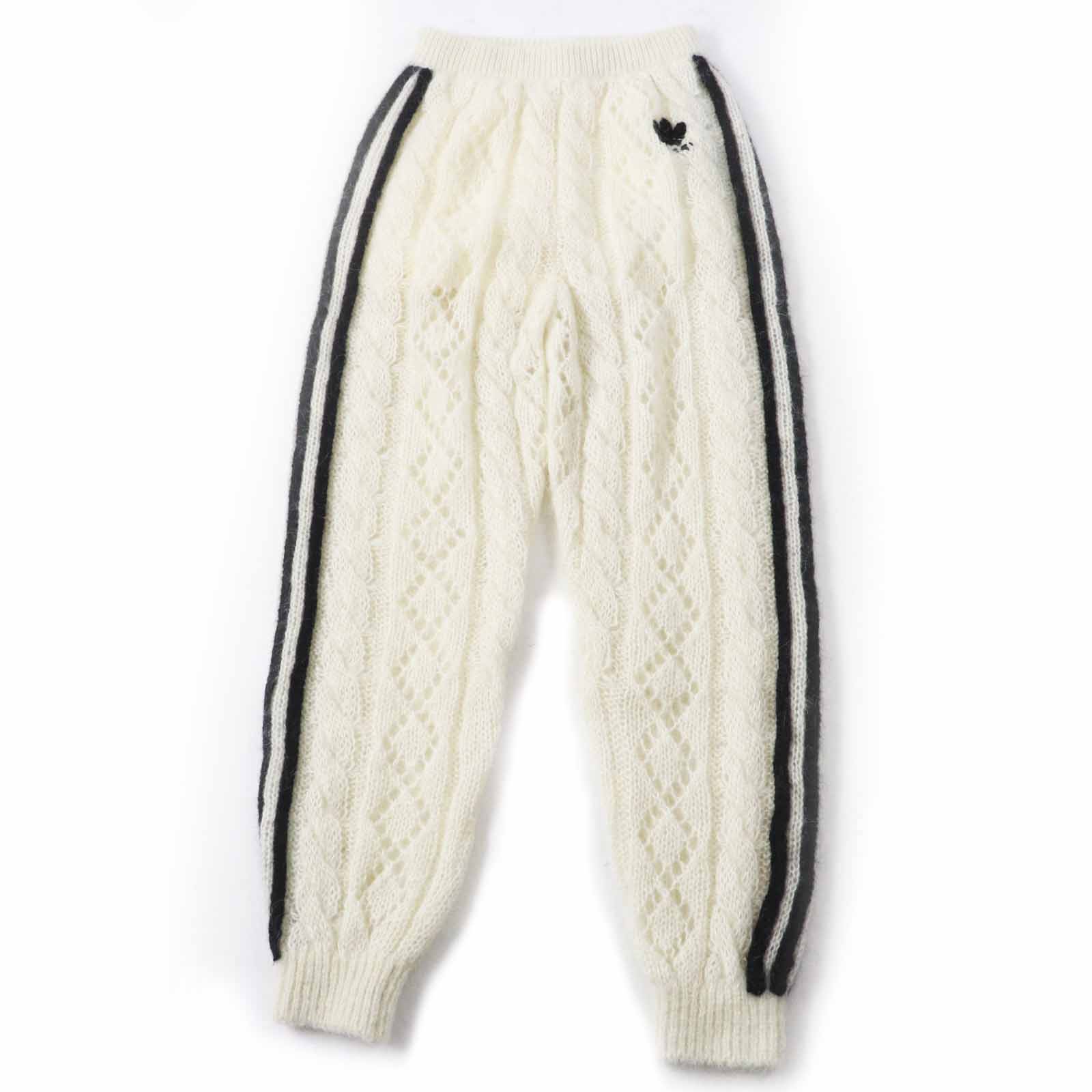 極美品◎GUCCI×adidas グッチ×アディダス 721504 トレフォイル モヘア スリーストライプ ニットパンツ ホワイト ブラック S イタリア製 正規品 レディース【中古】
