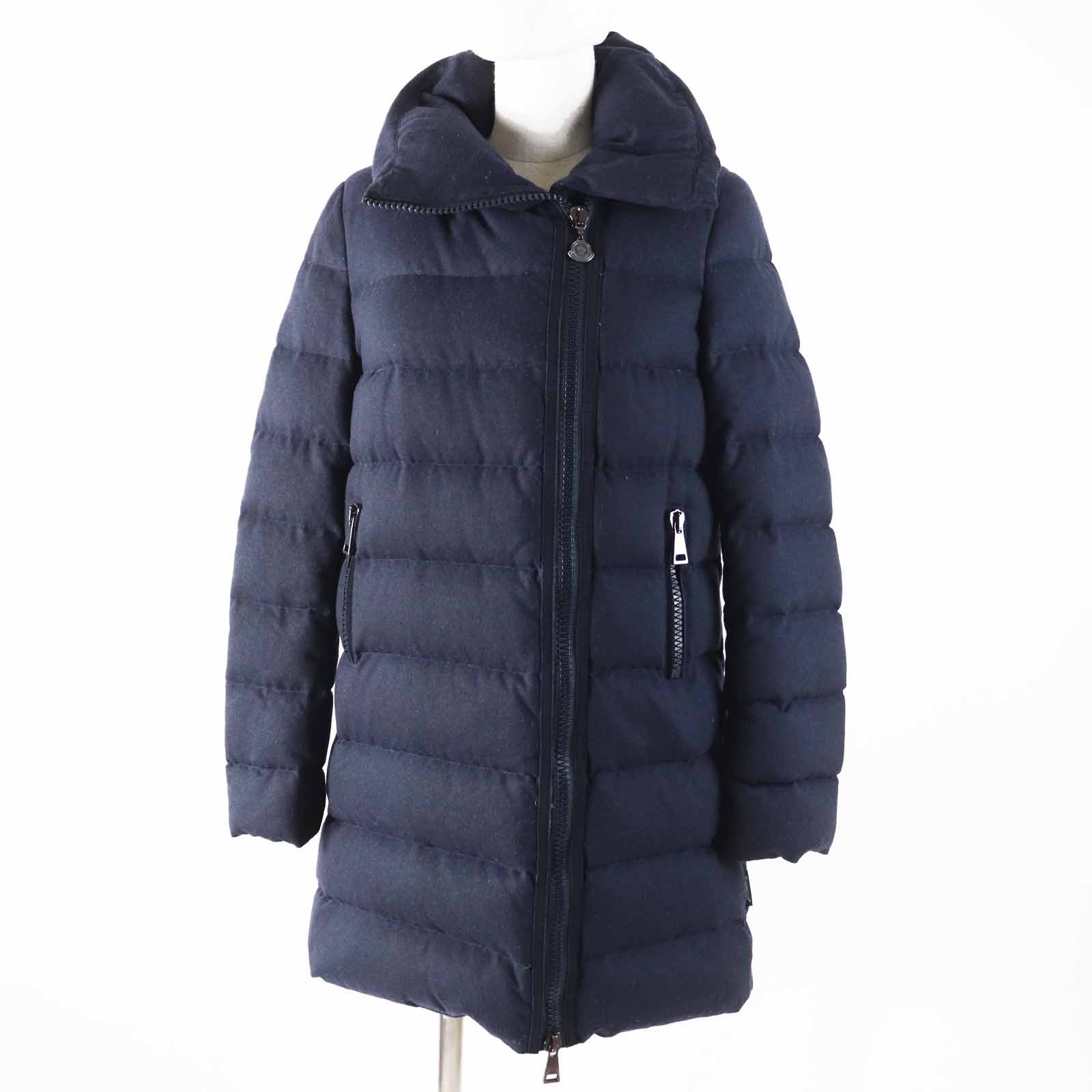 美品◎MONCLER モンクレール GERBOISE ジェルボワーズ ウール アシンメトリー ダウンコート ネイビー 0 正規品 レディース【中古】