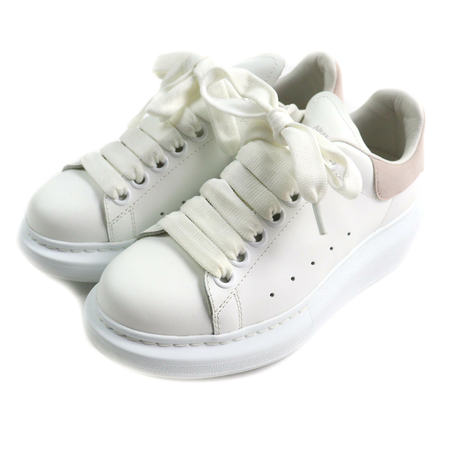 美品★Alexander McQueen アレキサンダーマックイーン LARRY ラリー ロゴデザイン スウェードレザー使い オーバーサイズド レザー スニーカー ホワイト 34 イタリア製 レディース【中古】