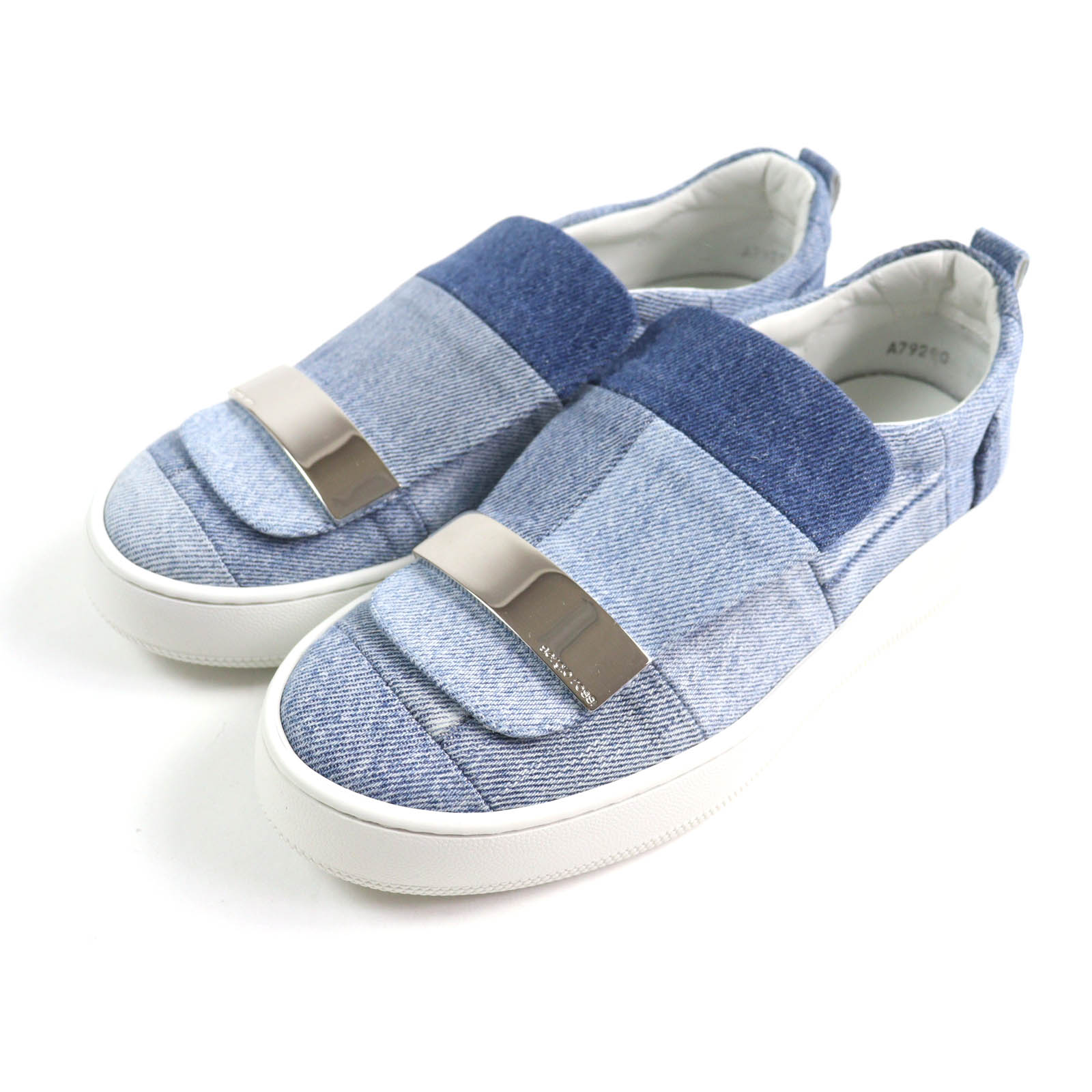 極美品★Sergio Rossi Levis セルジオロッシ リーバイス sr1 ADDICT ロゴプレート付 パッチワークデニム スリッポン スニーカー インディゴ 35 イタリア製 レディース【中古】